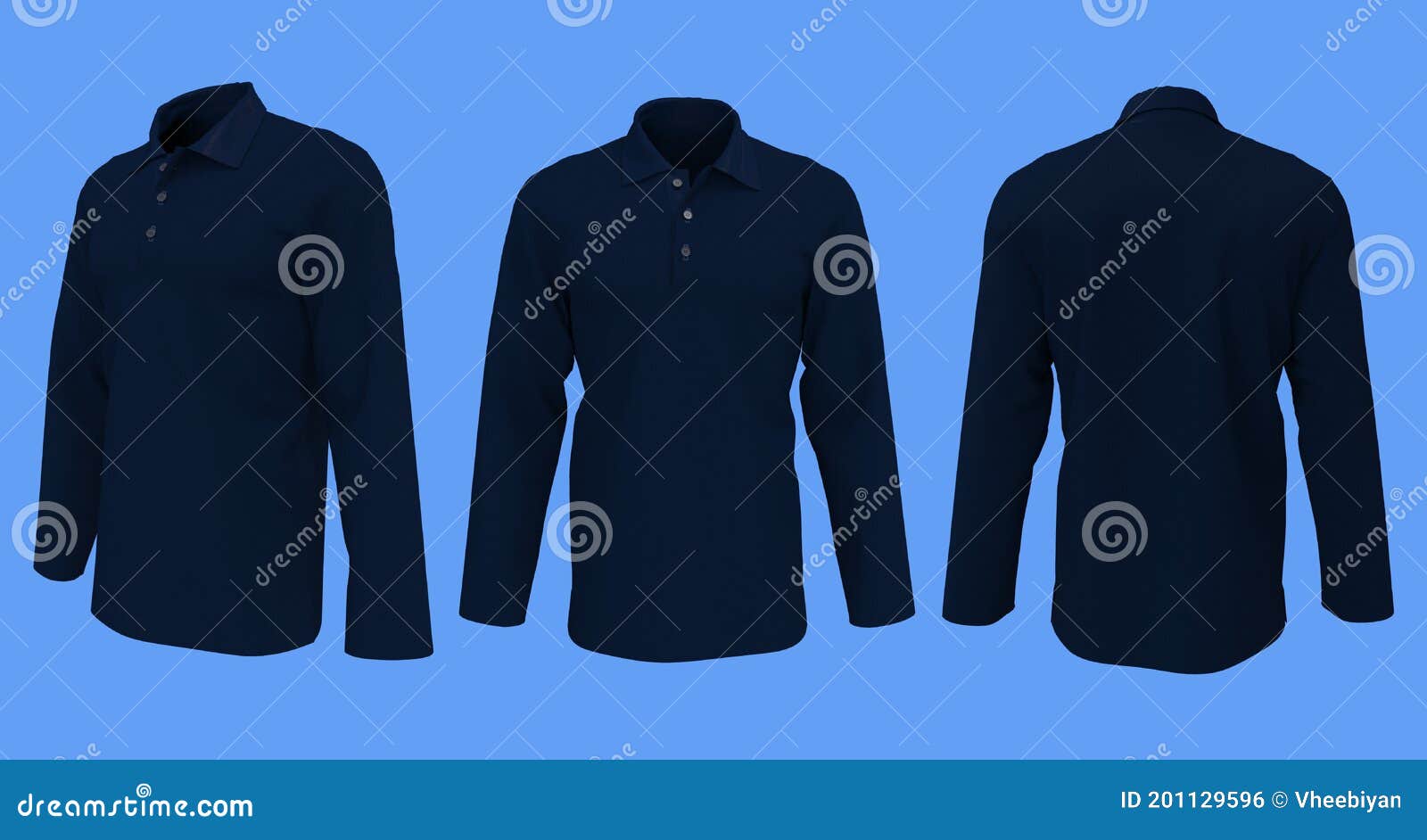 Dark Blue Long Sleeves Polo Shirt Mock Up Stock Illustration ...