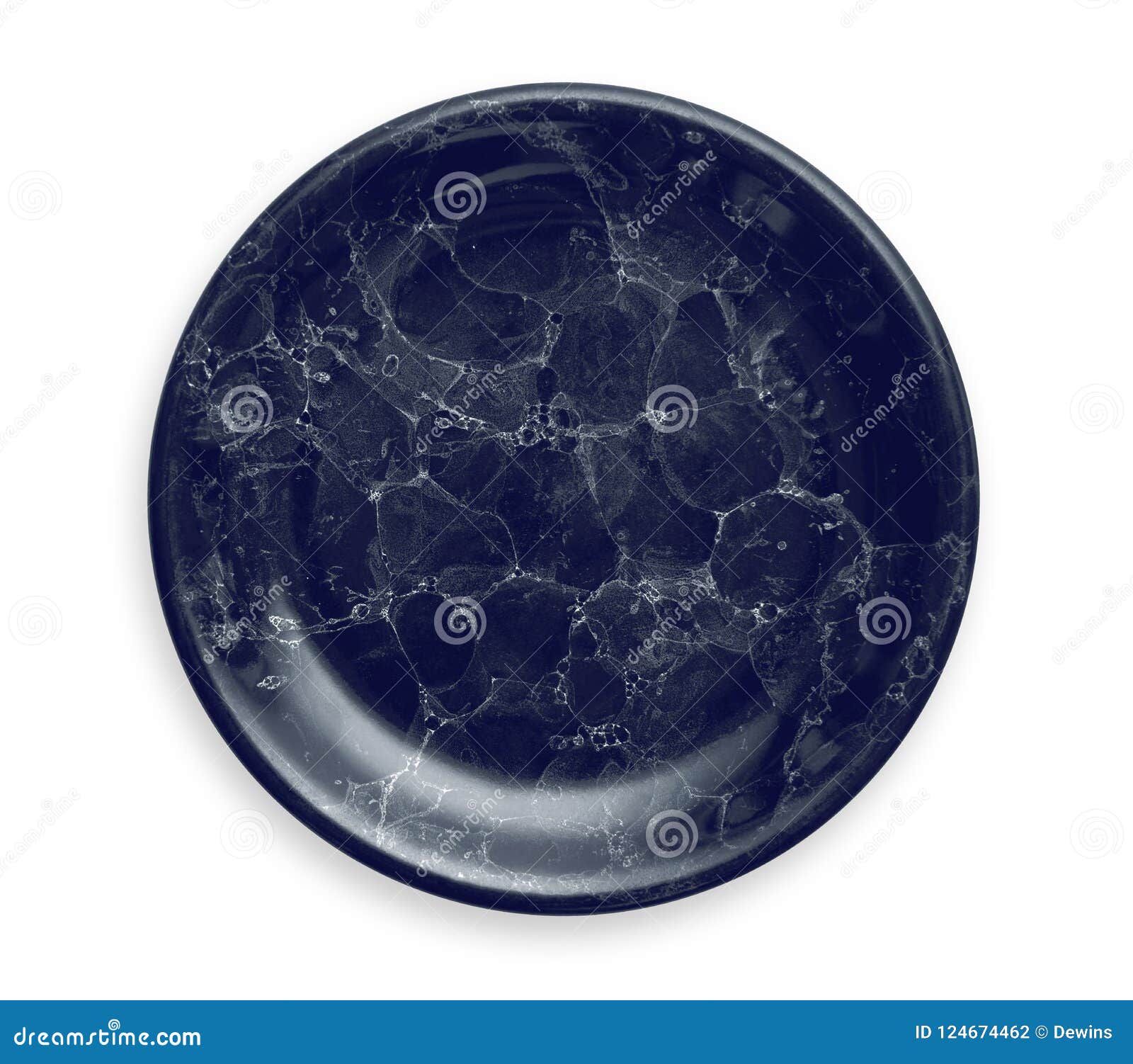 Dark Blue Marble Plate, Empty Ceramic Plate with Marble Texture, View