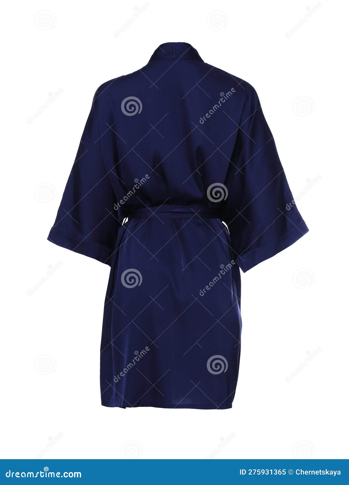 Dark Blue Silk Bathrobe Isolated on White, Back View Stock Image