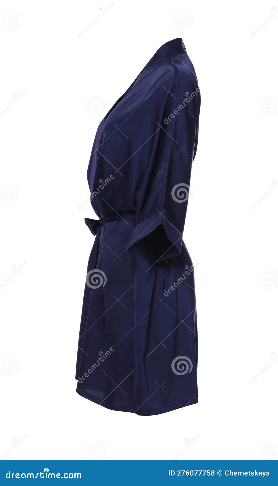 Dark Blue Silk Bathrobe Isolated on White, Side View Stock Photo
