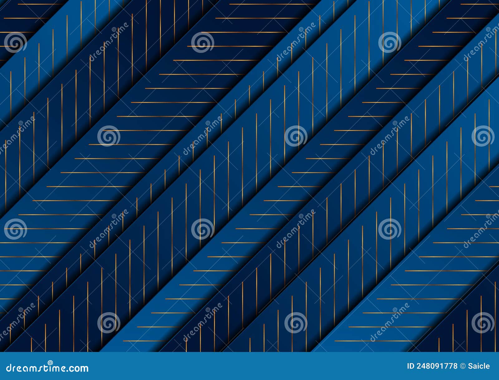 Dark Blue Striped Background with Golden Lines Stock Vector