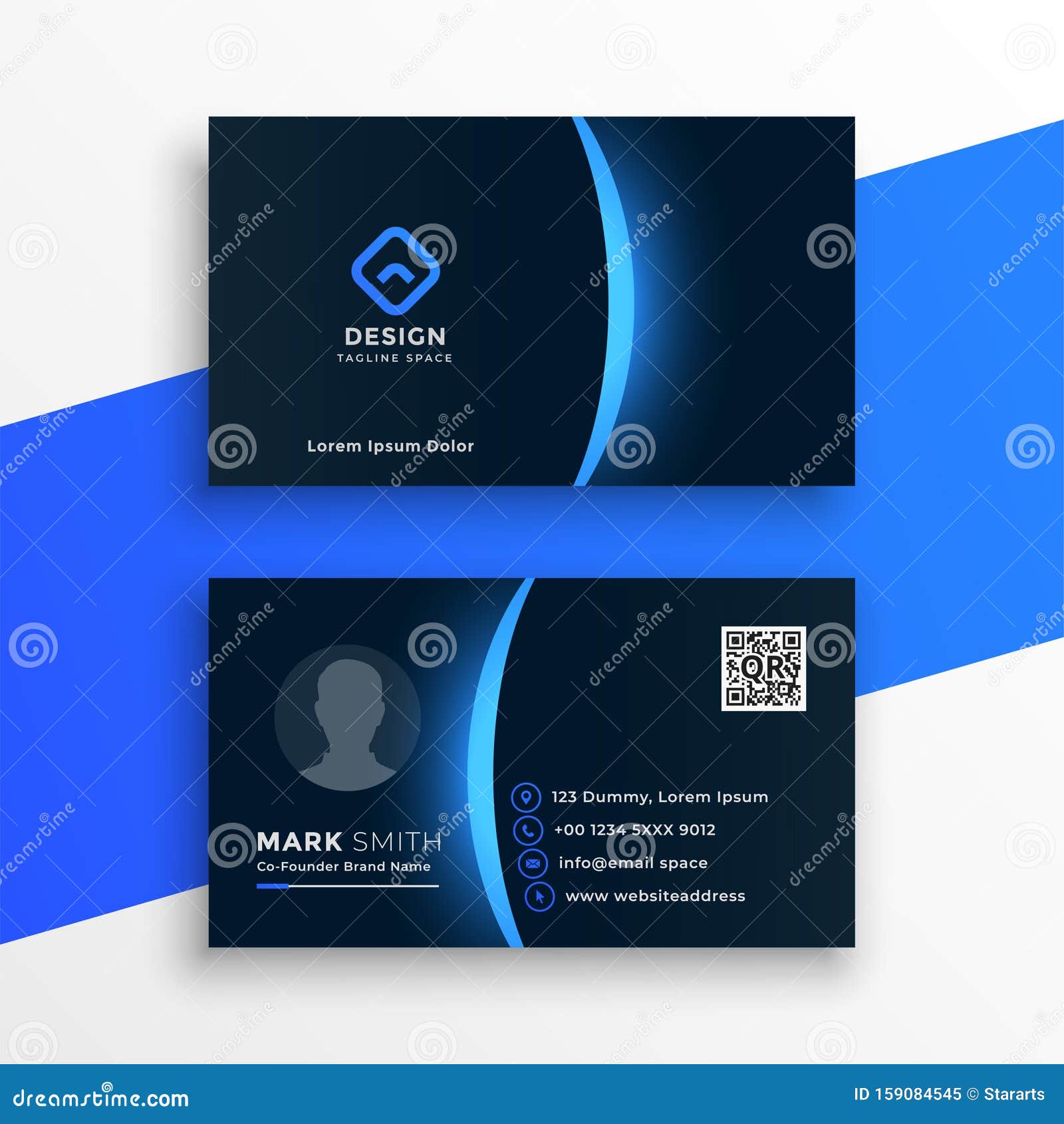 Dark Business Card Template with Blue Light Effect Stock Vector