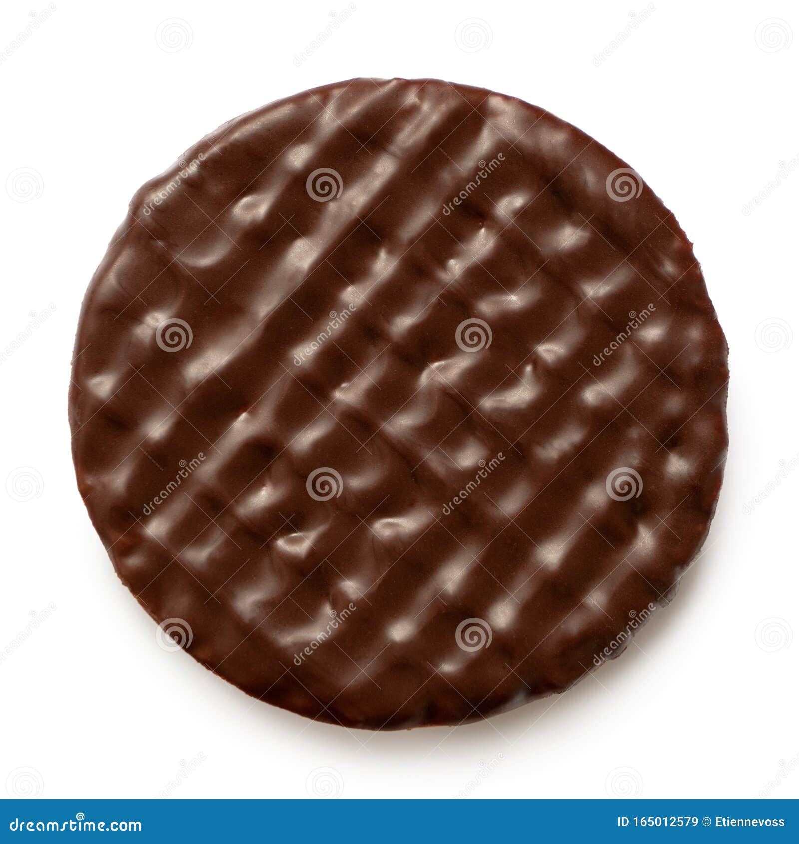 dark chocolate coated digestive biscuit  on white. top view