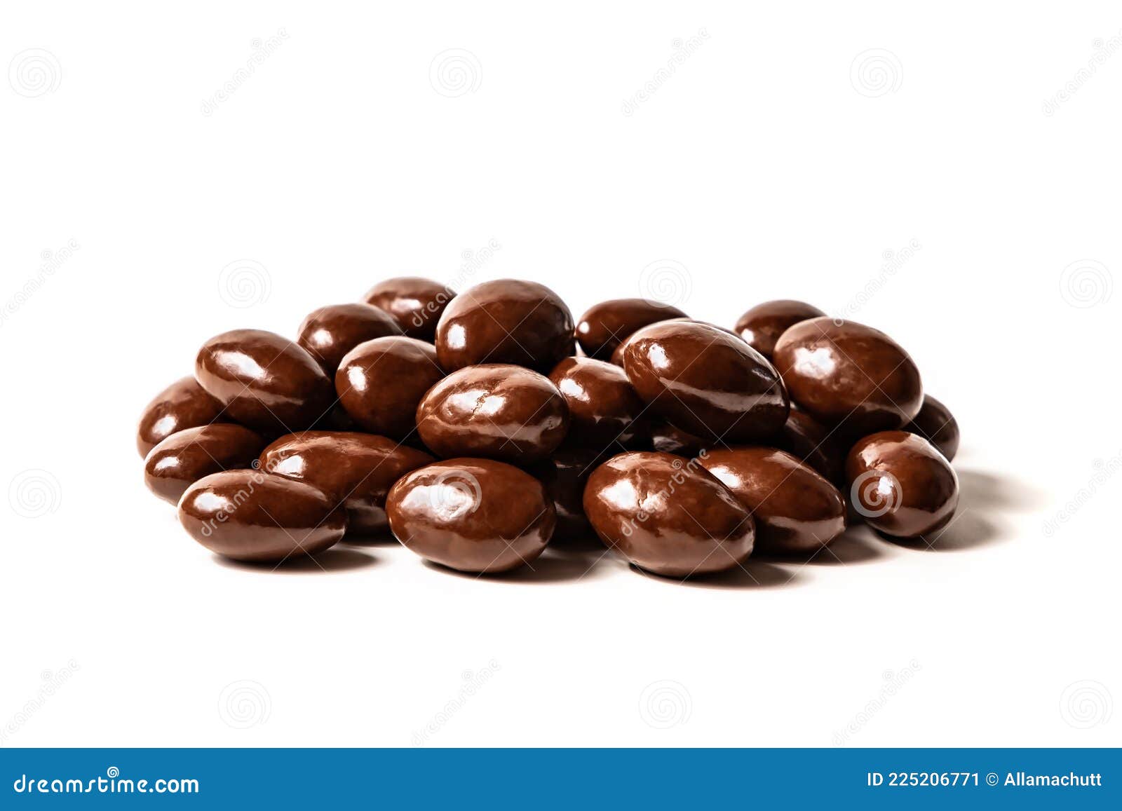 Dark Chocolate Covered Almonds on White Background, Isolated Stock