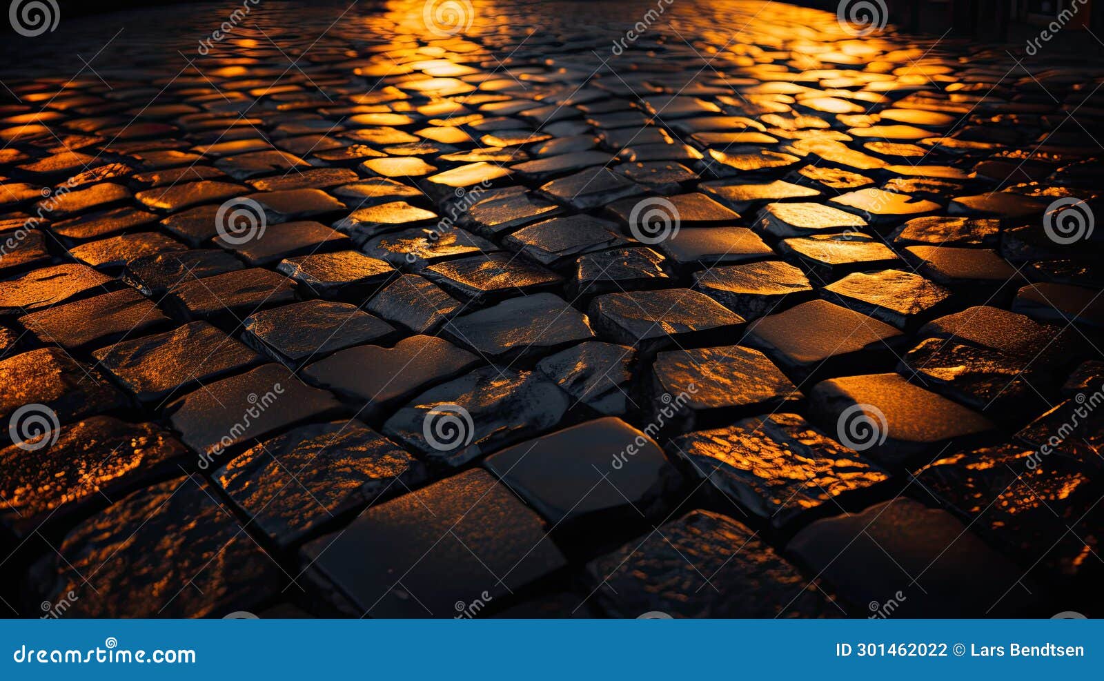 dark cobblestone floor with orange spotlight - ai generated