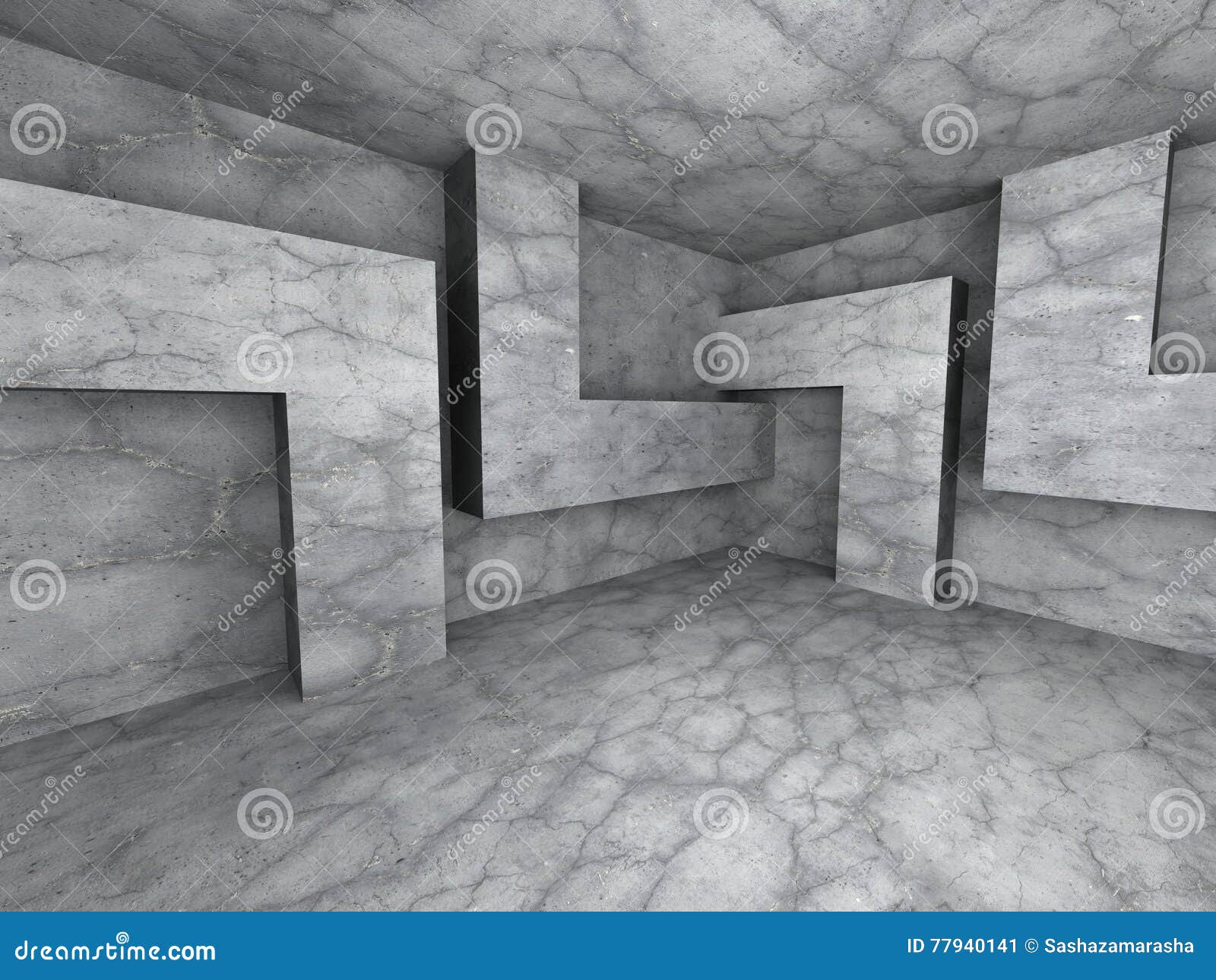 Dark concrete empty room interior background. 3d render illustration