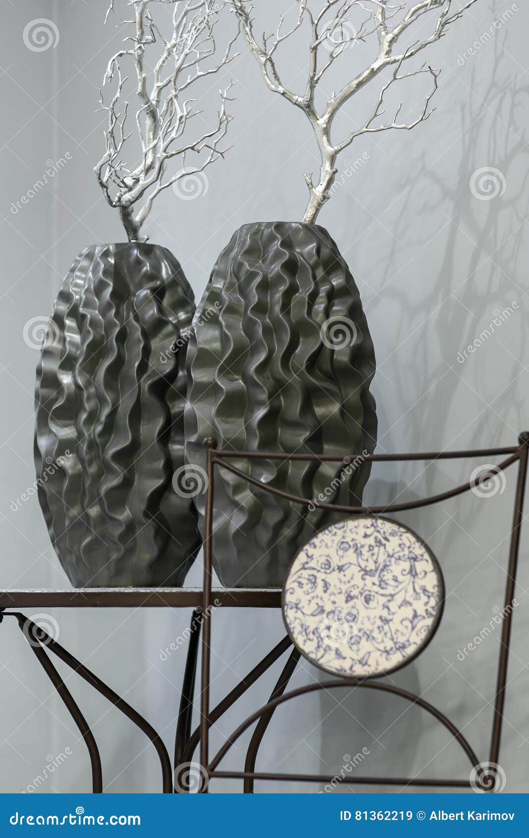 Dark Decorative Vase with Silver Branch Stock Image Image of tree