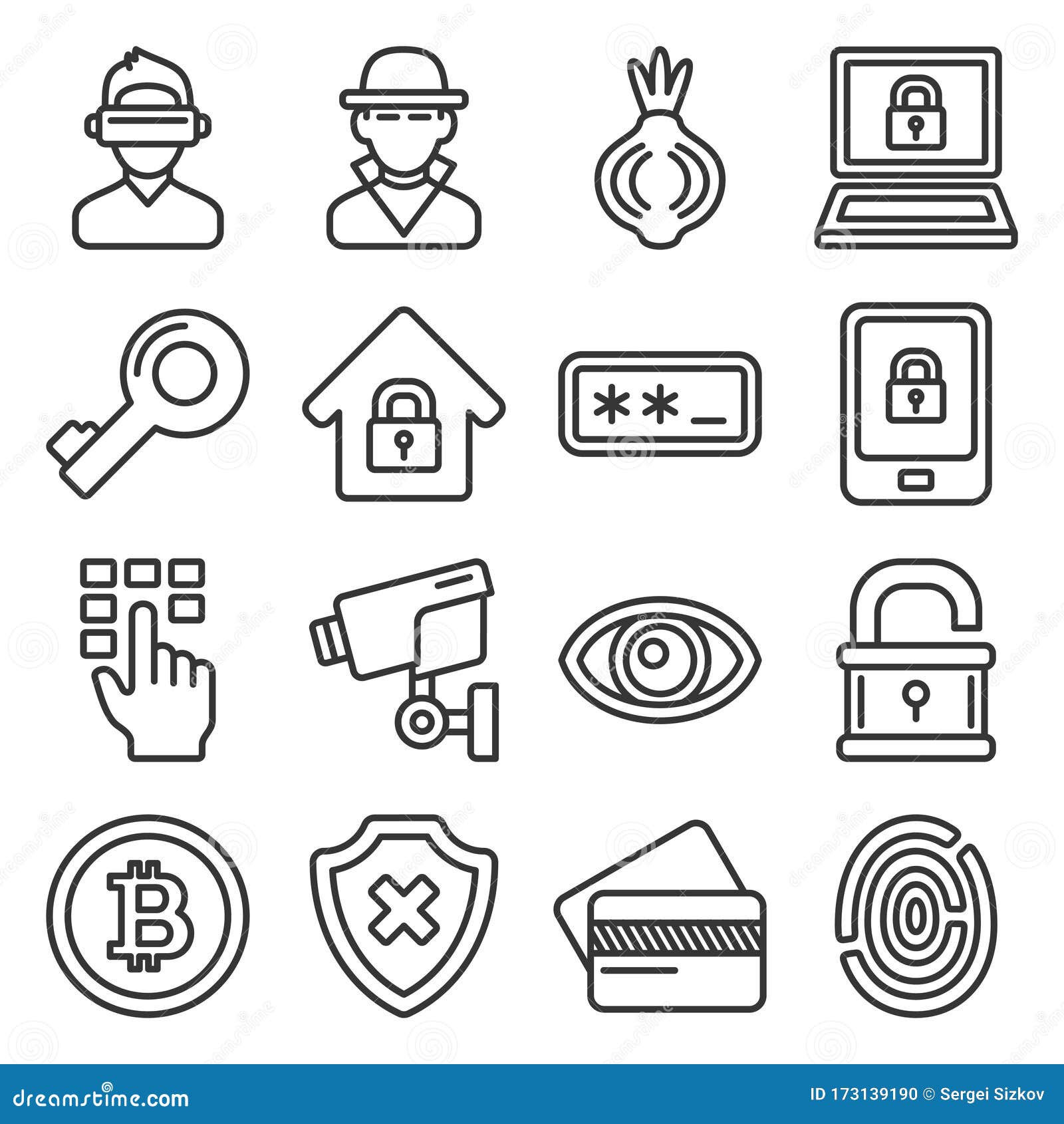 dark deep internet and security icons set. line style 