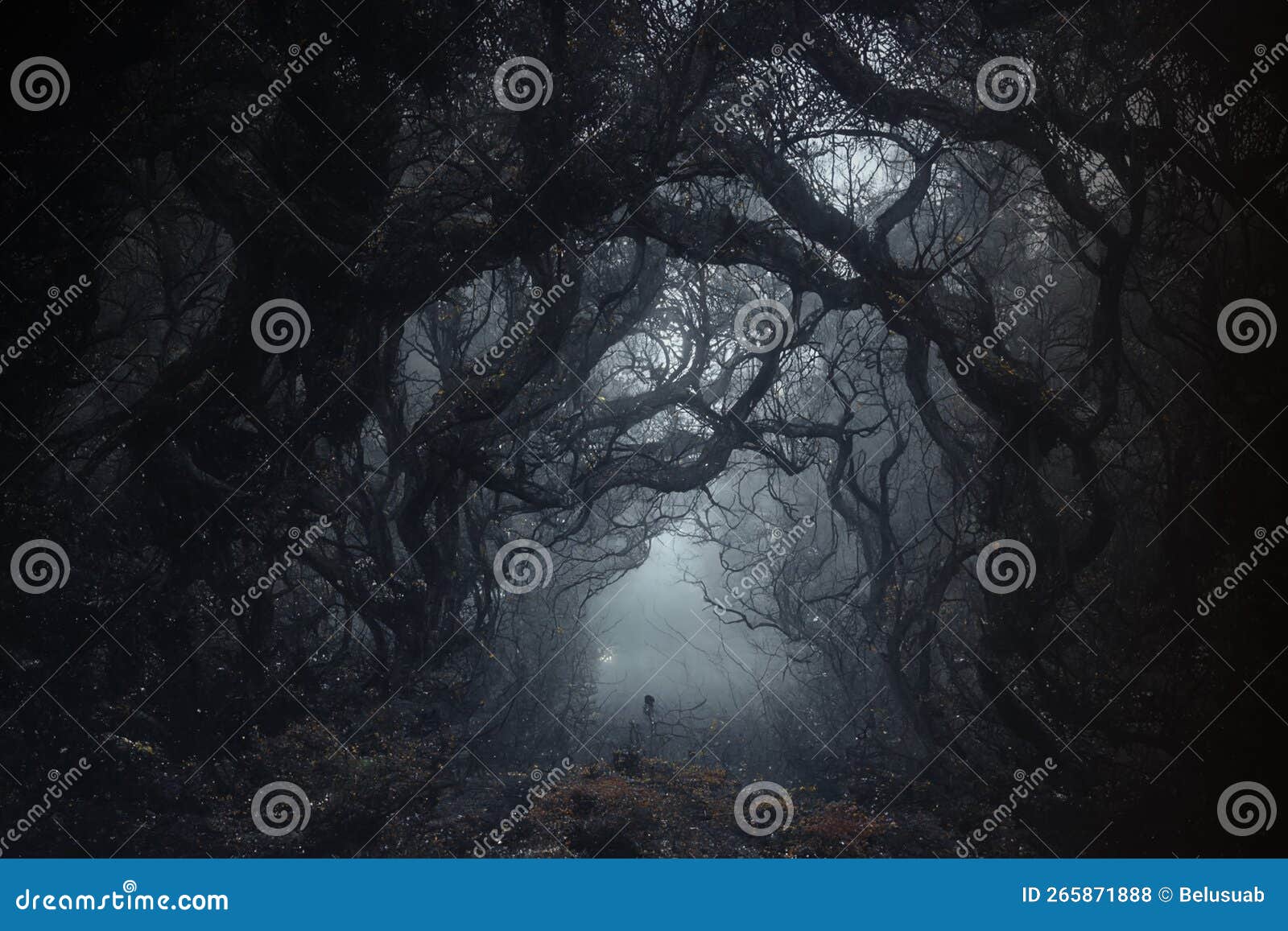 dark mist night forest aesthetic background, witchcraft magic wallpaper ai generated