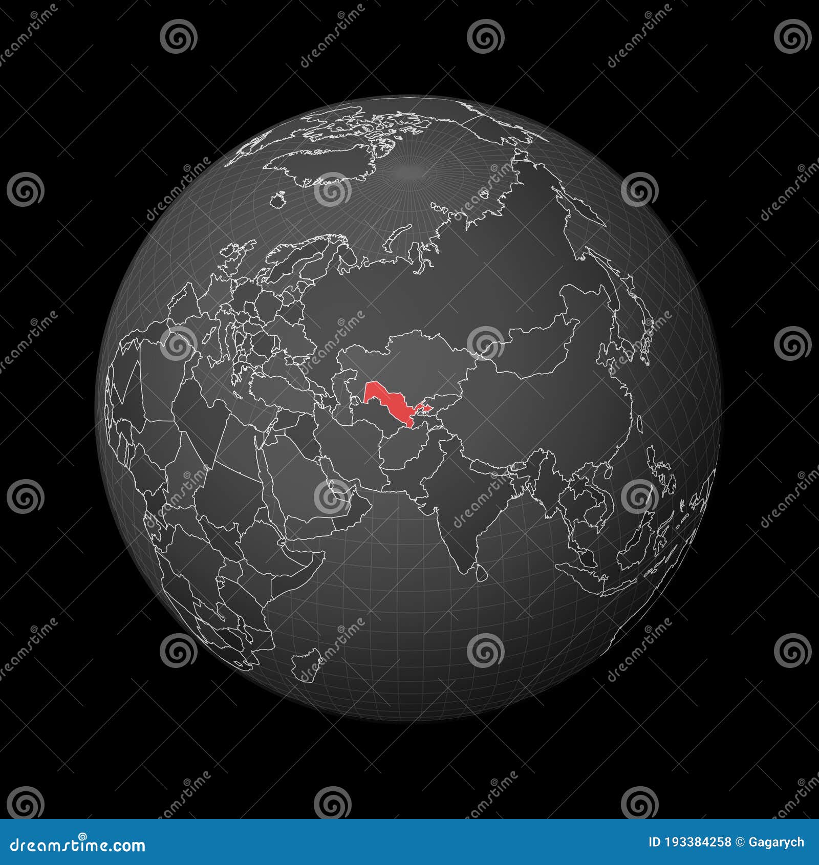 dark globe centered to uzbekistan.