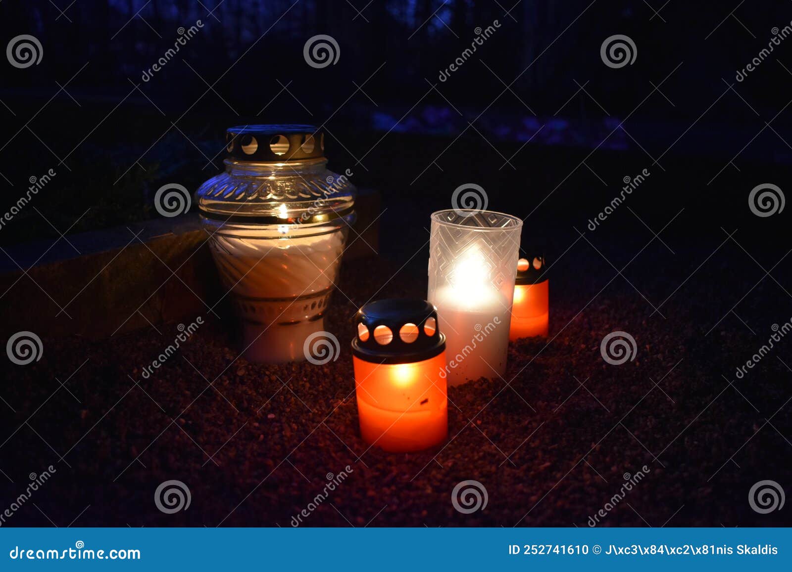Dark Glowing Cemetery Candle Lights Stock Photo Image of religion