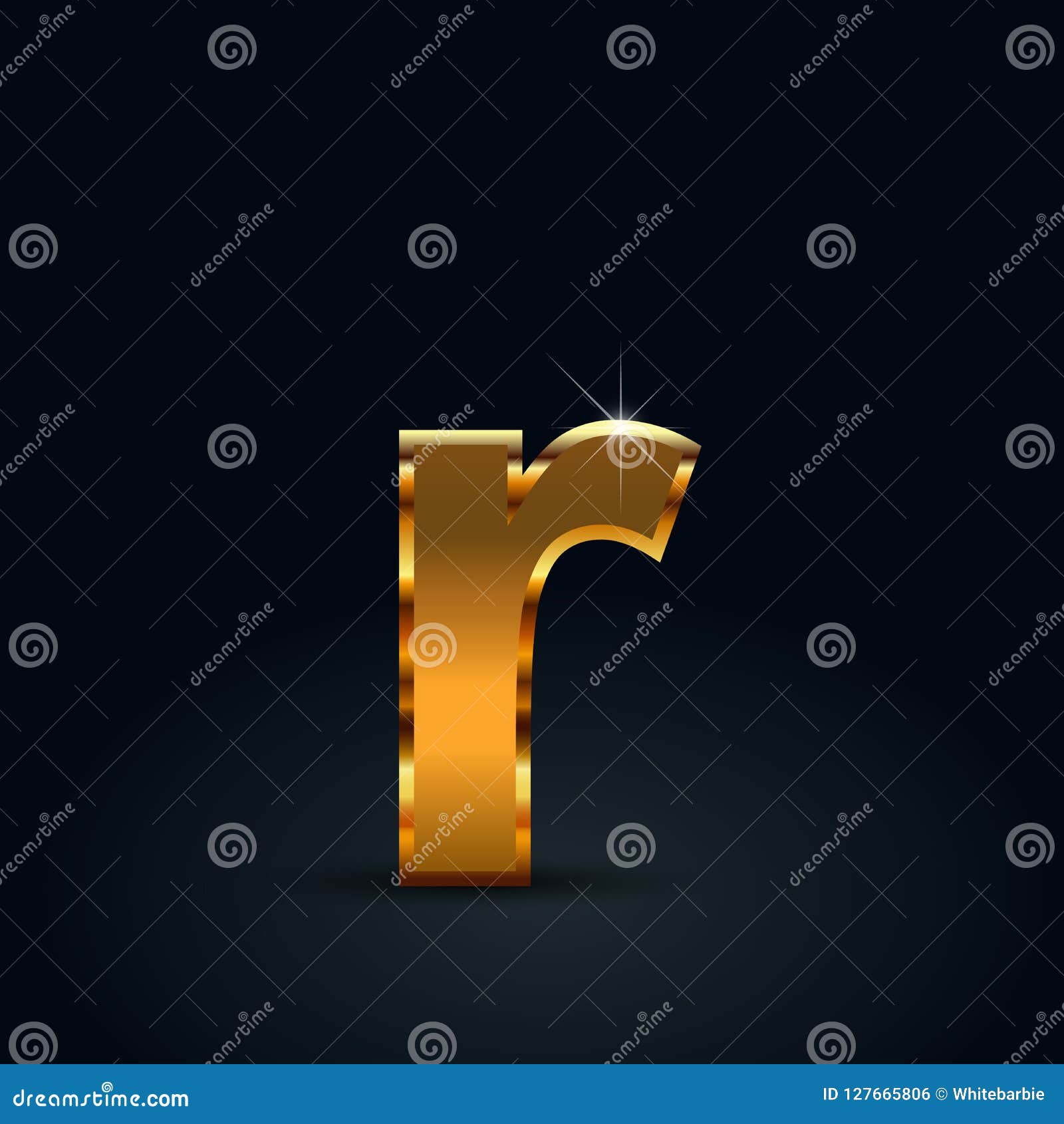 Dark Gold Vector Letter R Lowercase Isolated on Black Background Stock