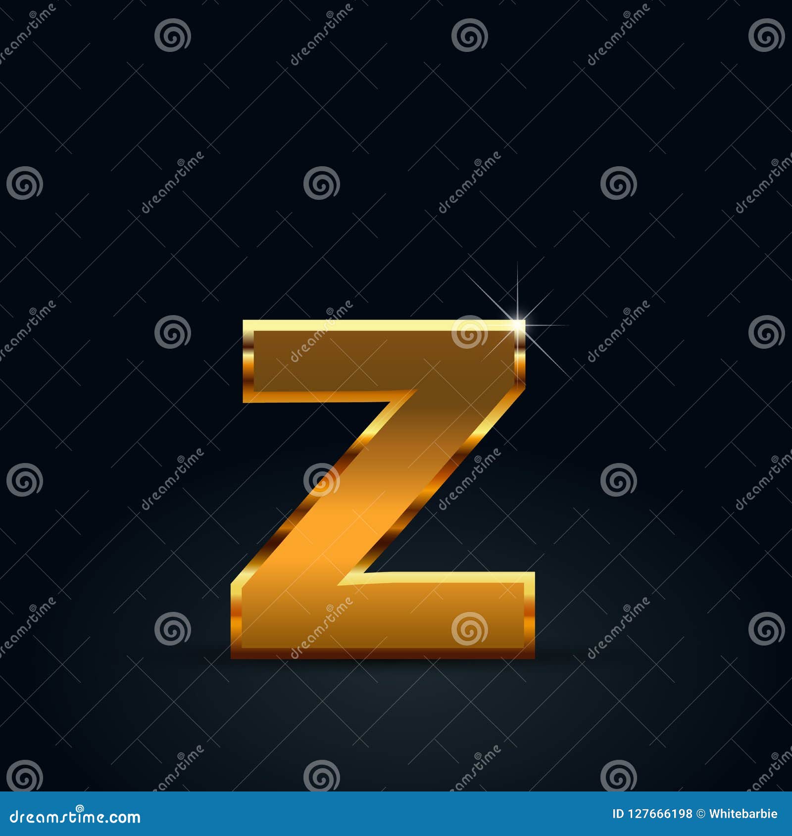 Dark Gold Vector Letter Z Lowercase Isolated on Black Background Stock