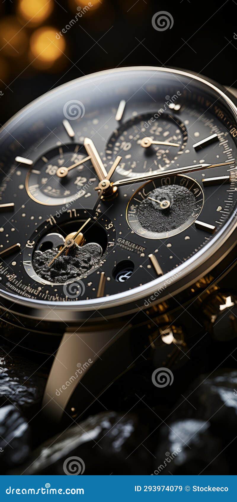 dark gold watch with black accents - highly detailed figures, impressive skies, intense close-ups