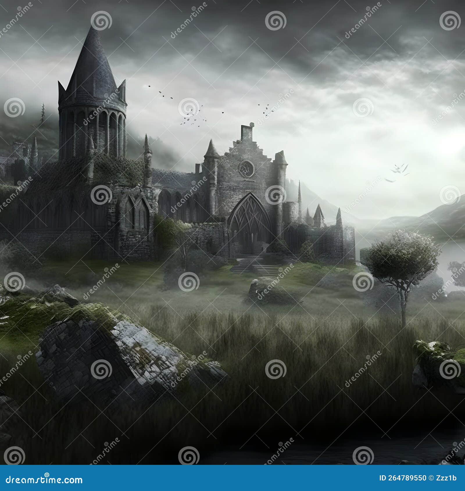 dark gothic castle at overcast day, neural network generated art