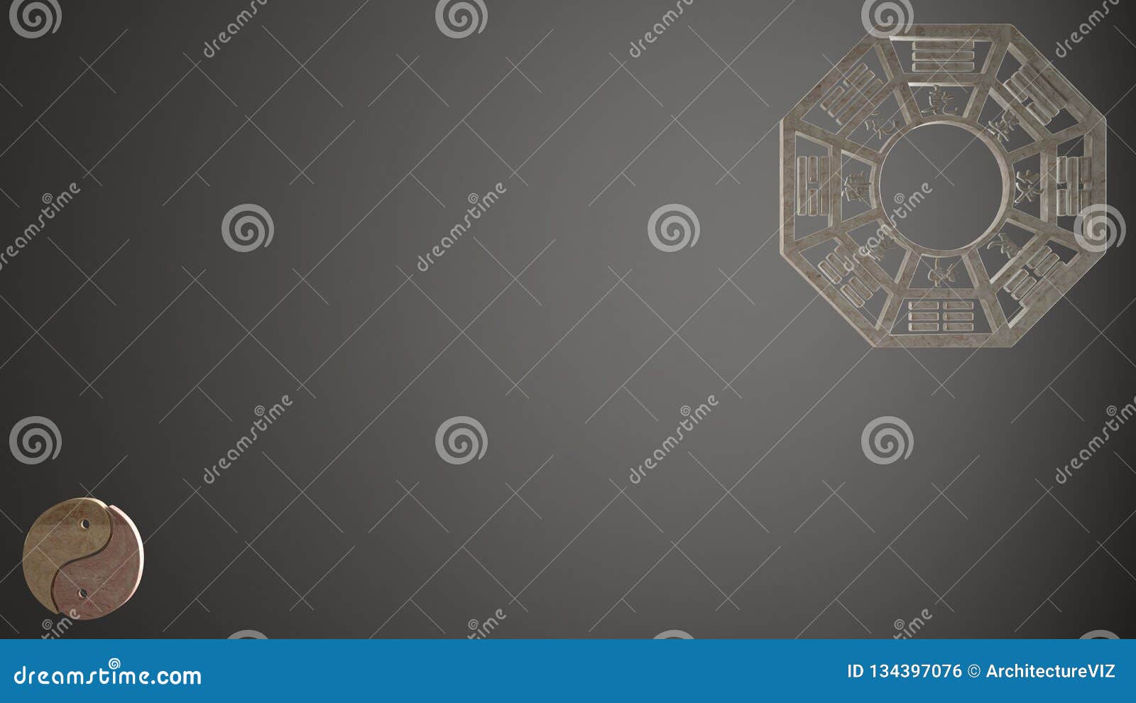 dark gray background with ba gua and tao , zen concept interior , feng shui copy space idea