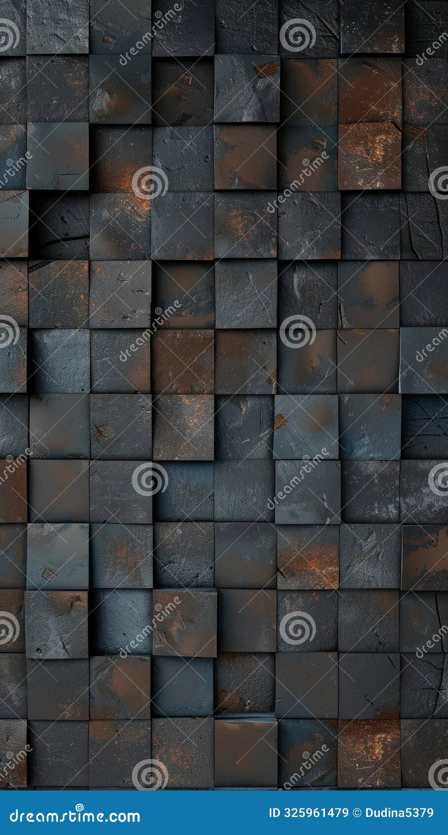 dark gray background with textured squares and metallic accents