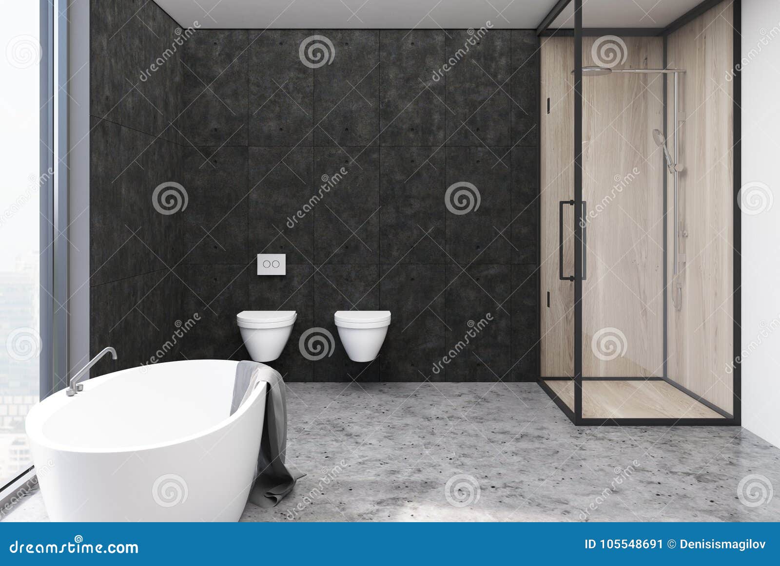 Dark Gray Bathroom Interior, Toilets Stock Illustration - Illustration ...