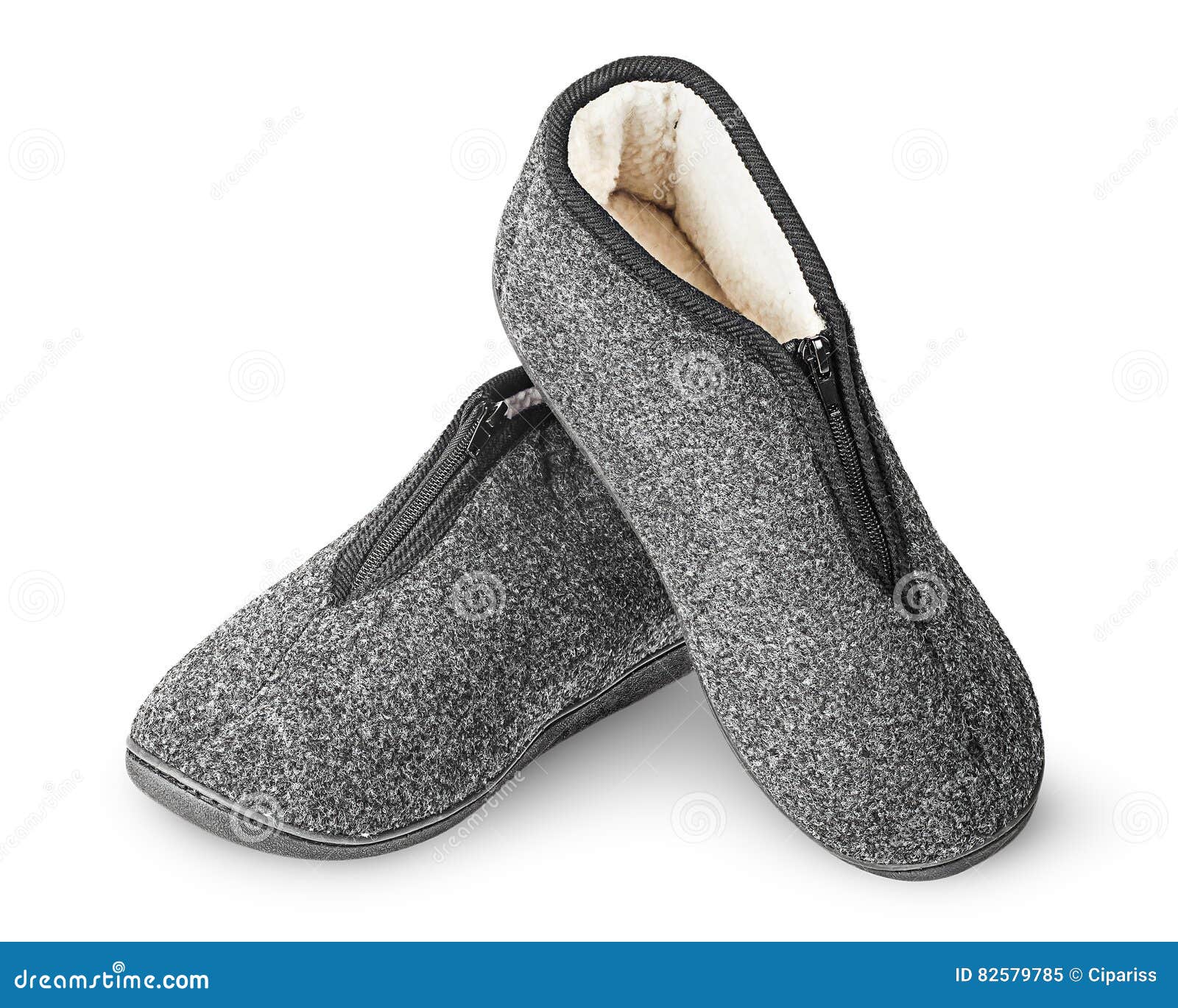 Dark Gray Slippers with Fur One on Another Stock Image Image of