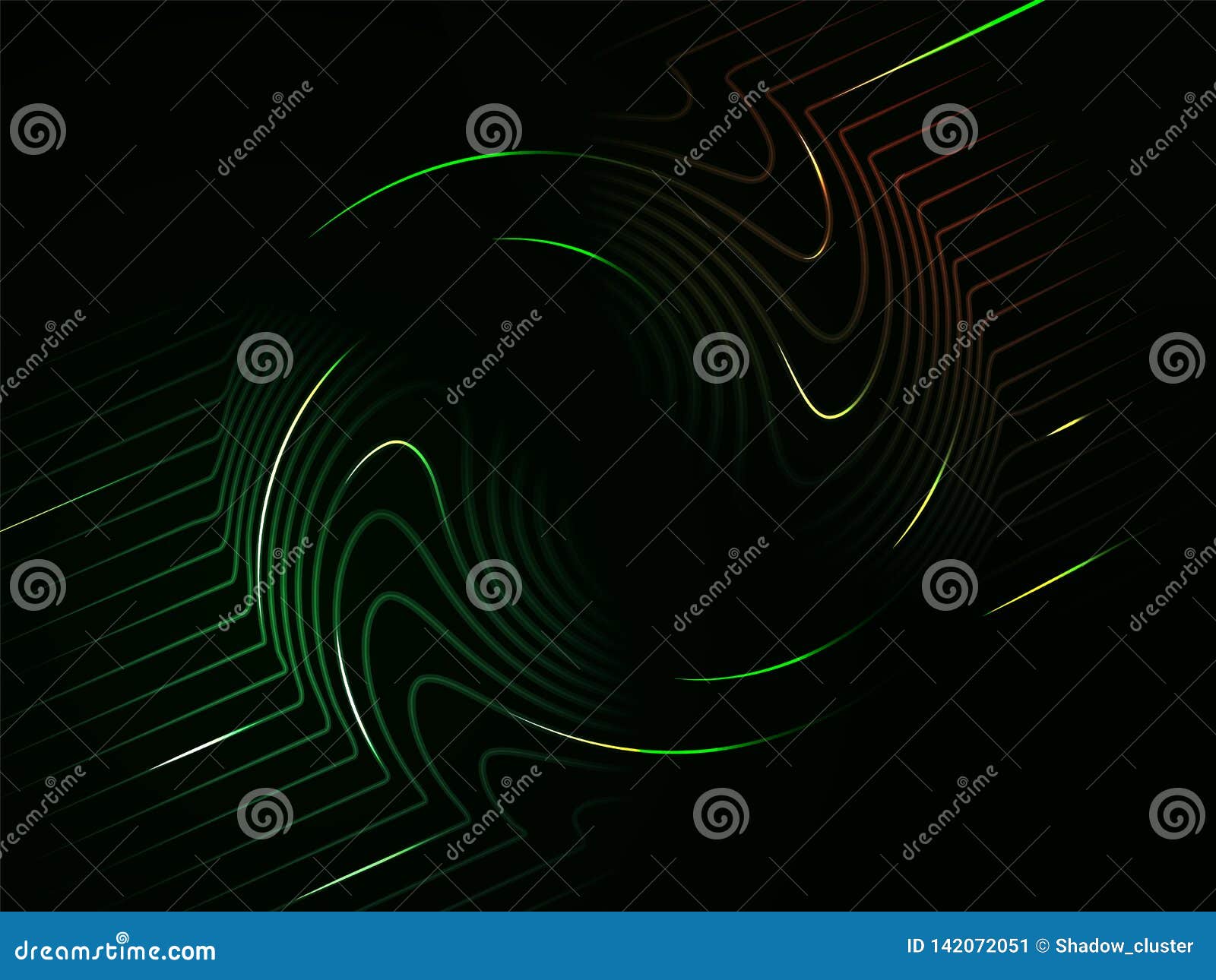 Dark Green Neon Abstract Digital Swirl Wave Background Stock Vector
