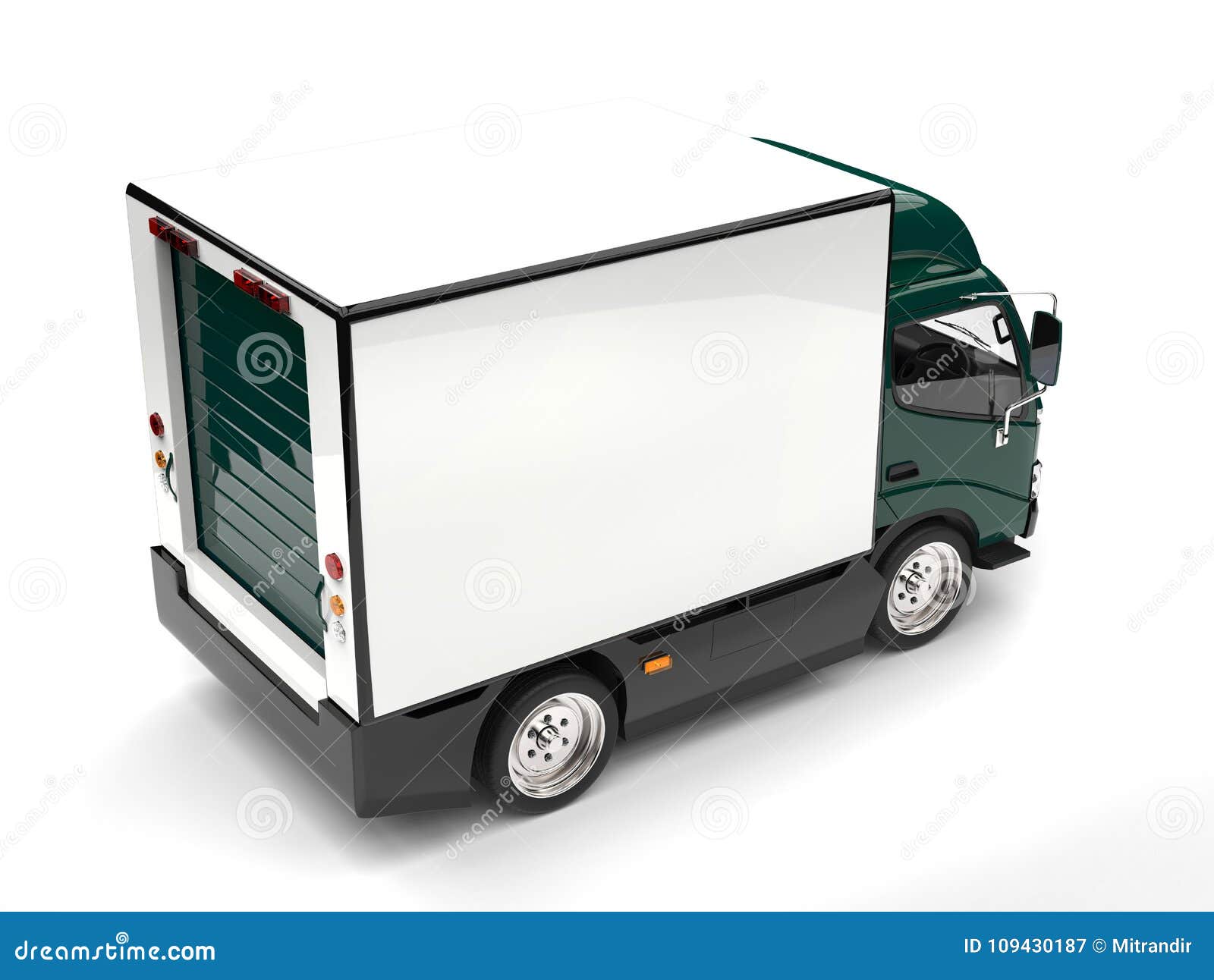 dark green small box truck - top down view