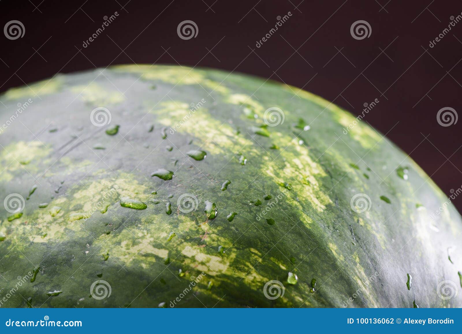 Dark Green Surface of Big Watermelon with Water Drops Stock Photo