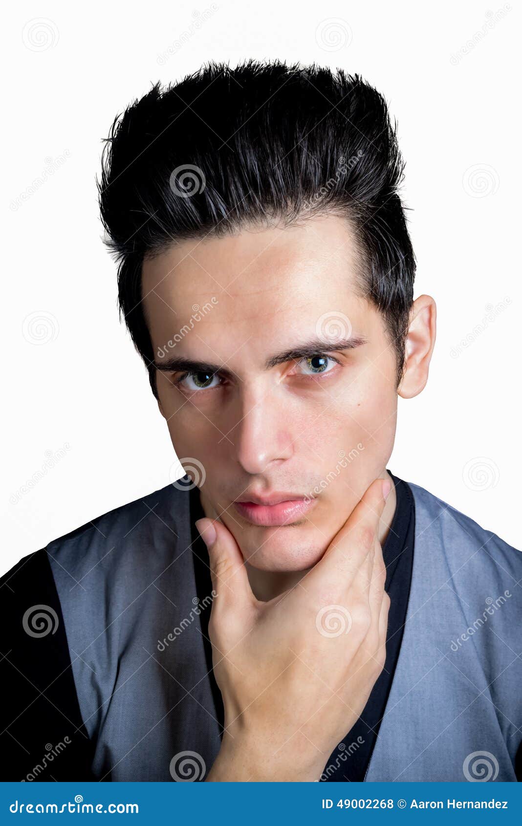 Dark Hair Green Eye Male with Hand on Chin Stock Photo - Image of eyes,  handsome: 49002268