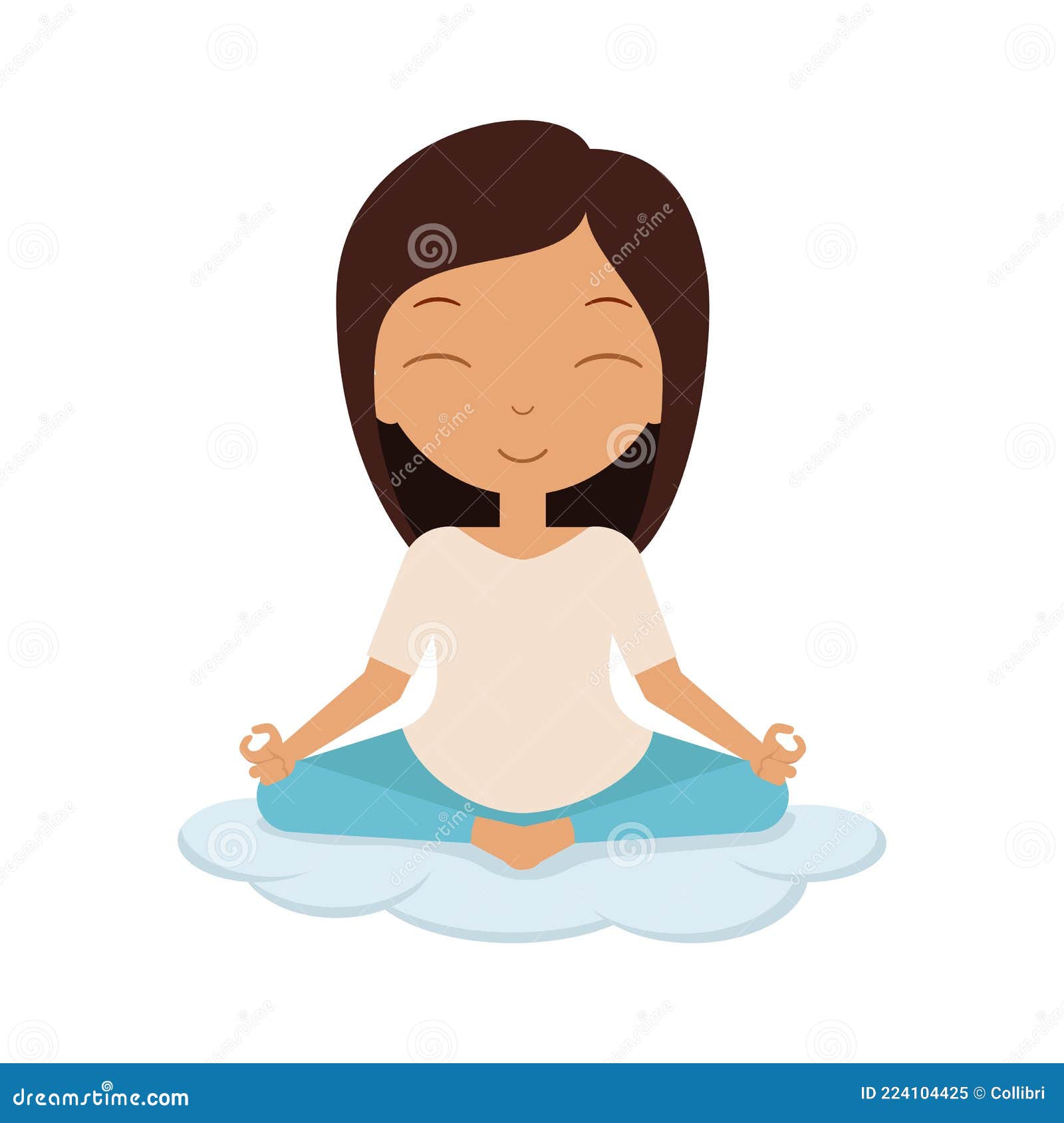 dark haired girl sits lotus position cloud yoga pose asa asana 224104425