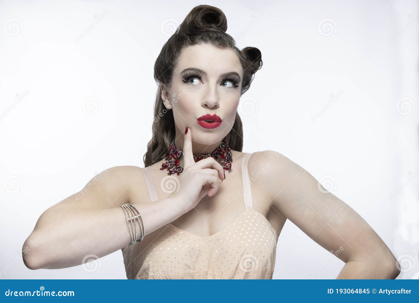 A Dark-haired 1940s Young Woman Wearing Vintage Underwear and a Red,  Jeweled Necklace Stock Image - Image of glamorous, eyes: 193064845