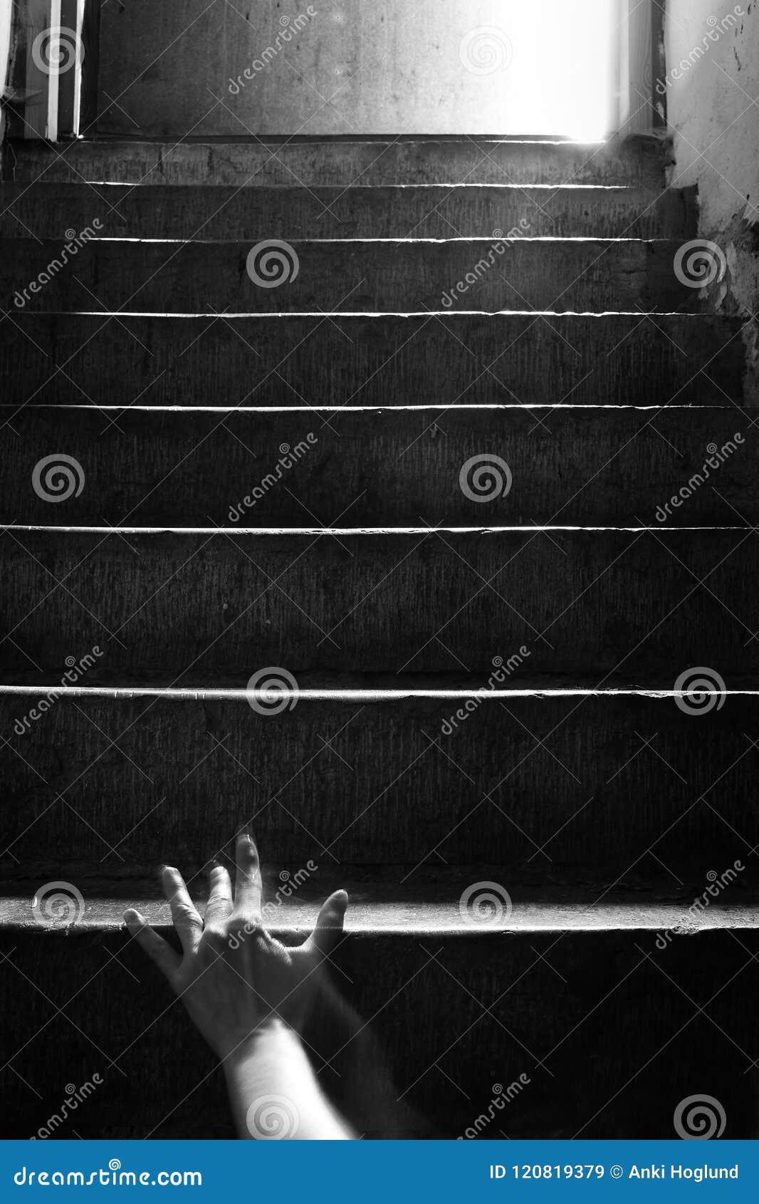 Dark Image of Hand Crawling Up the Stairs. Stock Image Image of ghost