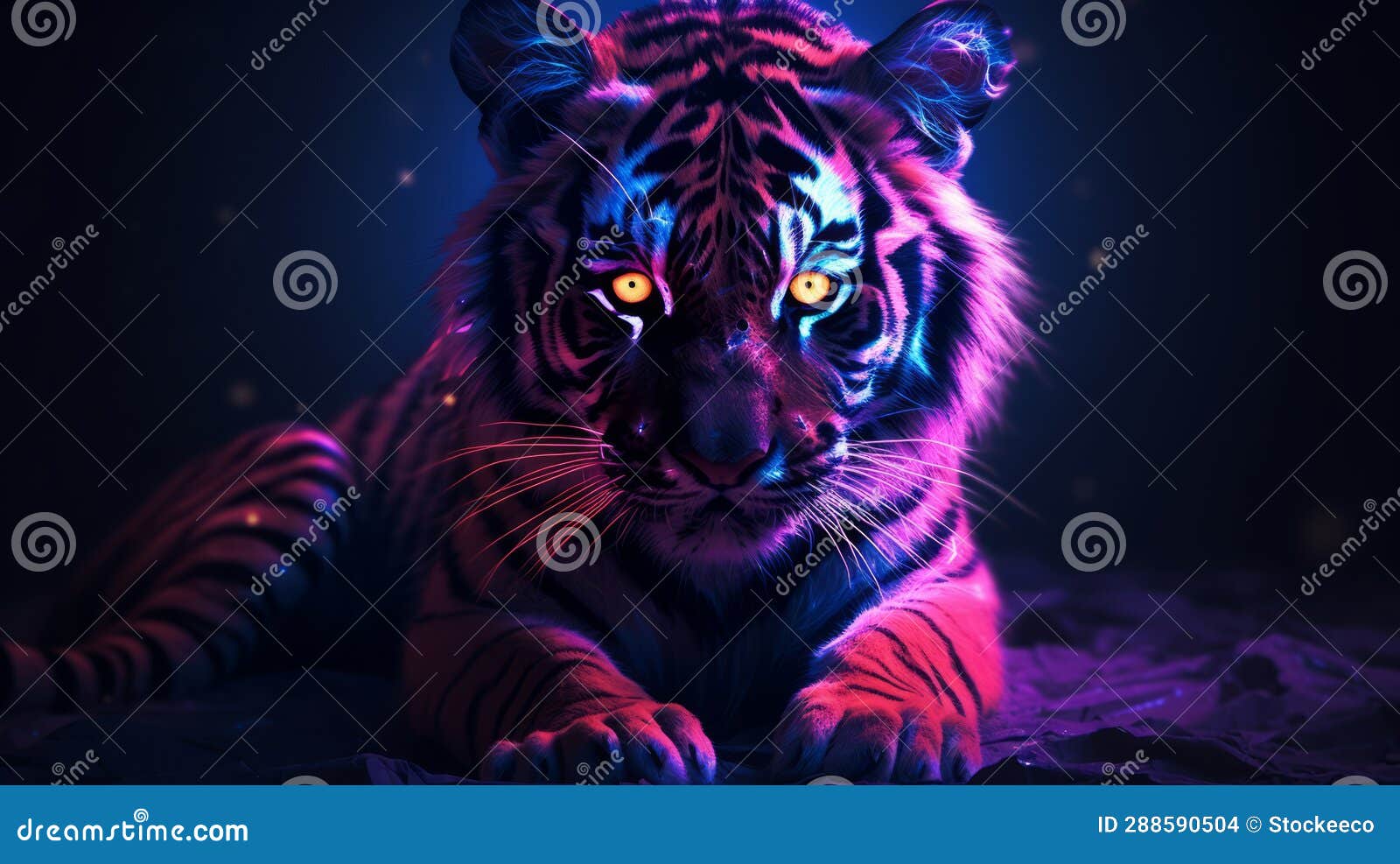 Neon Tiger Cub: Darkcore Fantasy Realism with Neon Lights Stock ...