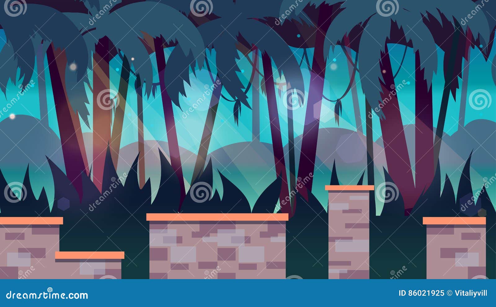 Dark Jungles Game Background 2d Game Application. Vector Design. Tileable  Horizontally. Size 1920x1080. Stock Vector - Illustration of background,  design: 86021925