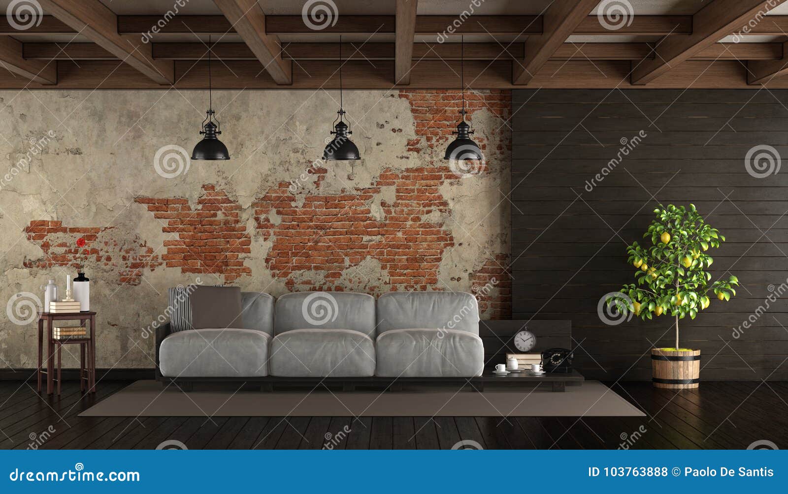 dark living room in rustic style