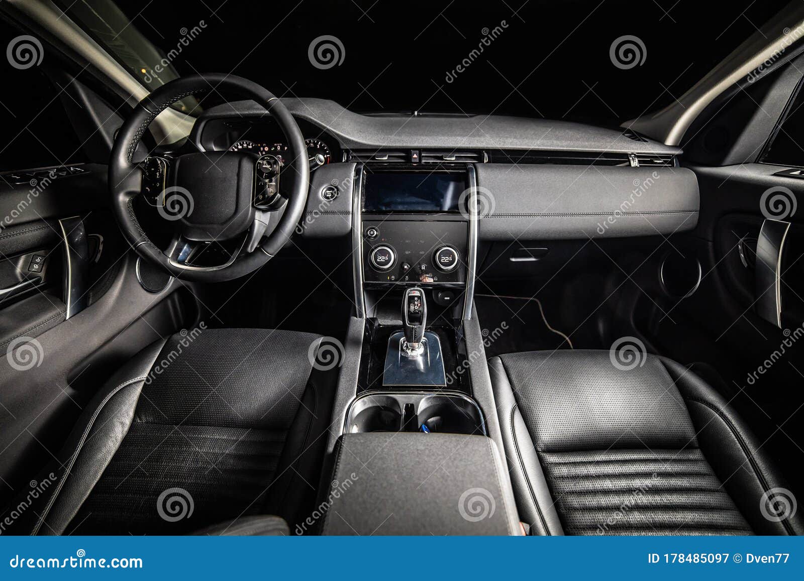 Dark Luxury Car Interior. Front Seats of Premium Suv Leather Panels