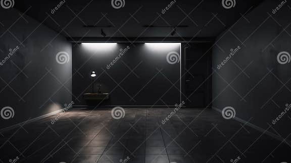 Dark and Minimalistic Indoor Scene with Dim Lighting Stock Illustration ...