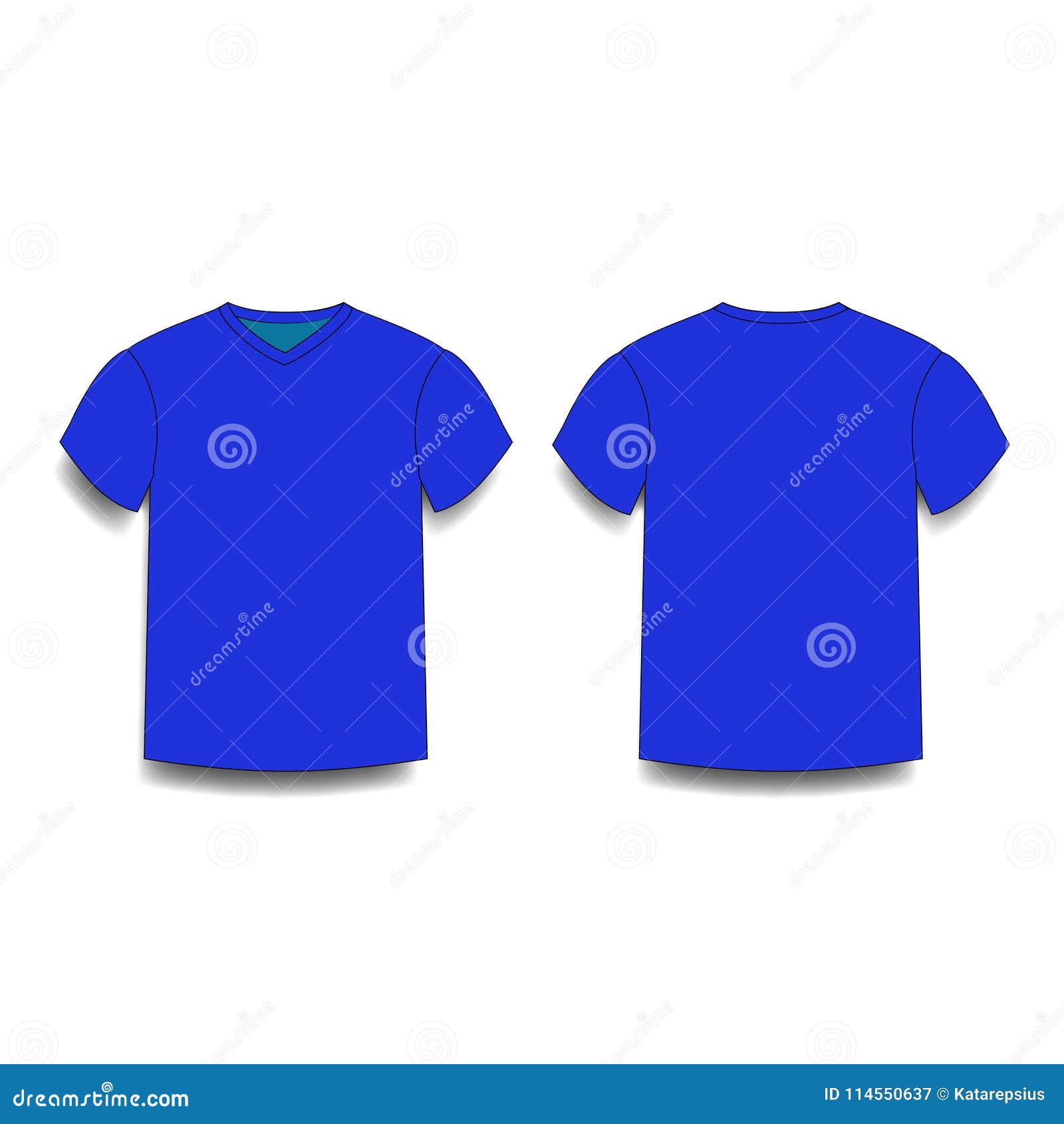 Download Dark Navy Blue, Male T-shirt Template V-neck Front And Back Side Views. Stock Vector ...