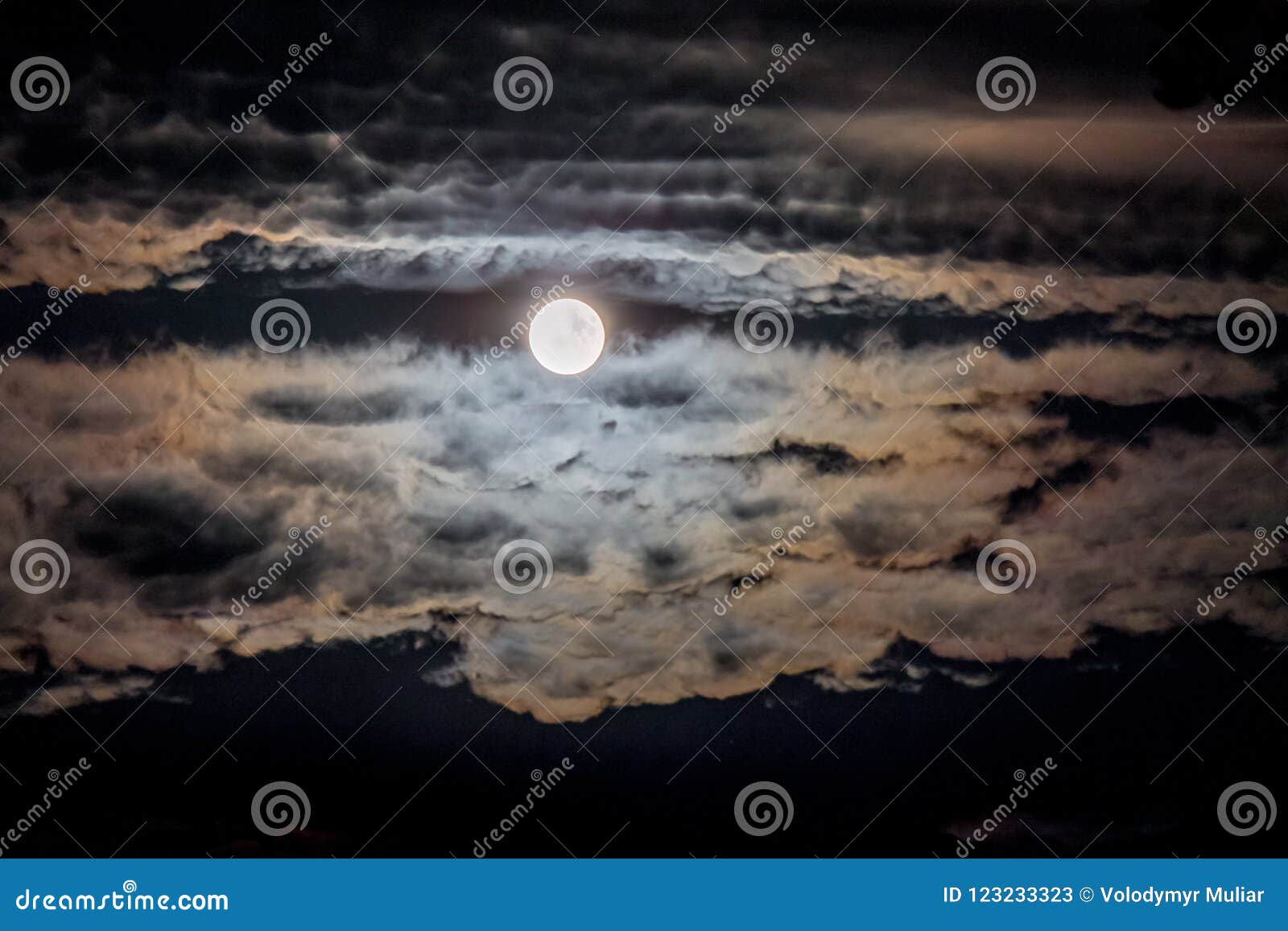 Dark Night Sky with Clouds and Moon. the Moon Illuminates the Cl ...