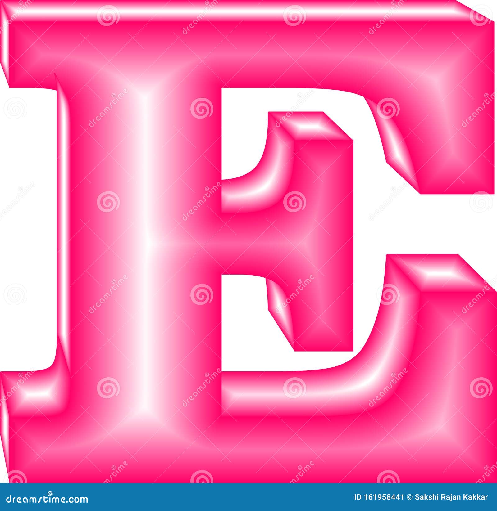 dark pink color alphabet  e with 3d effect  on white surface ,  computer generated 