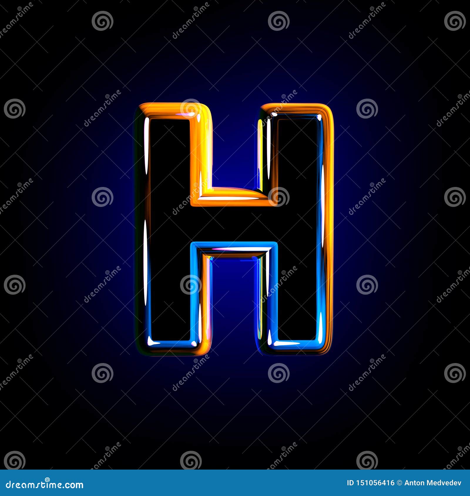 Letter H of Glassy Dark Blue Shine Font Isolated on Black Background ...