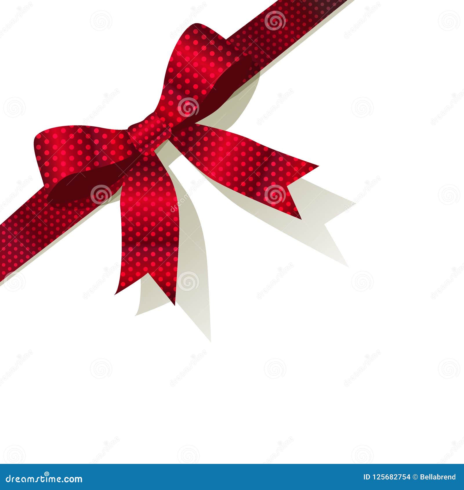 Dark Red Polka Dot Ribbon on a White Background. Stock Vector