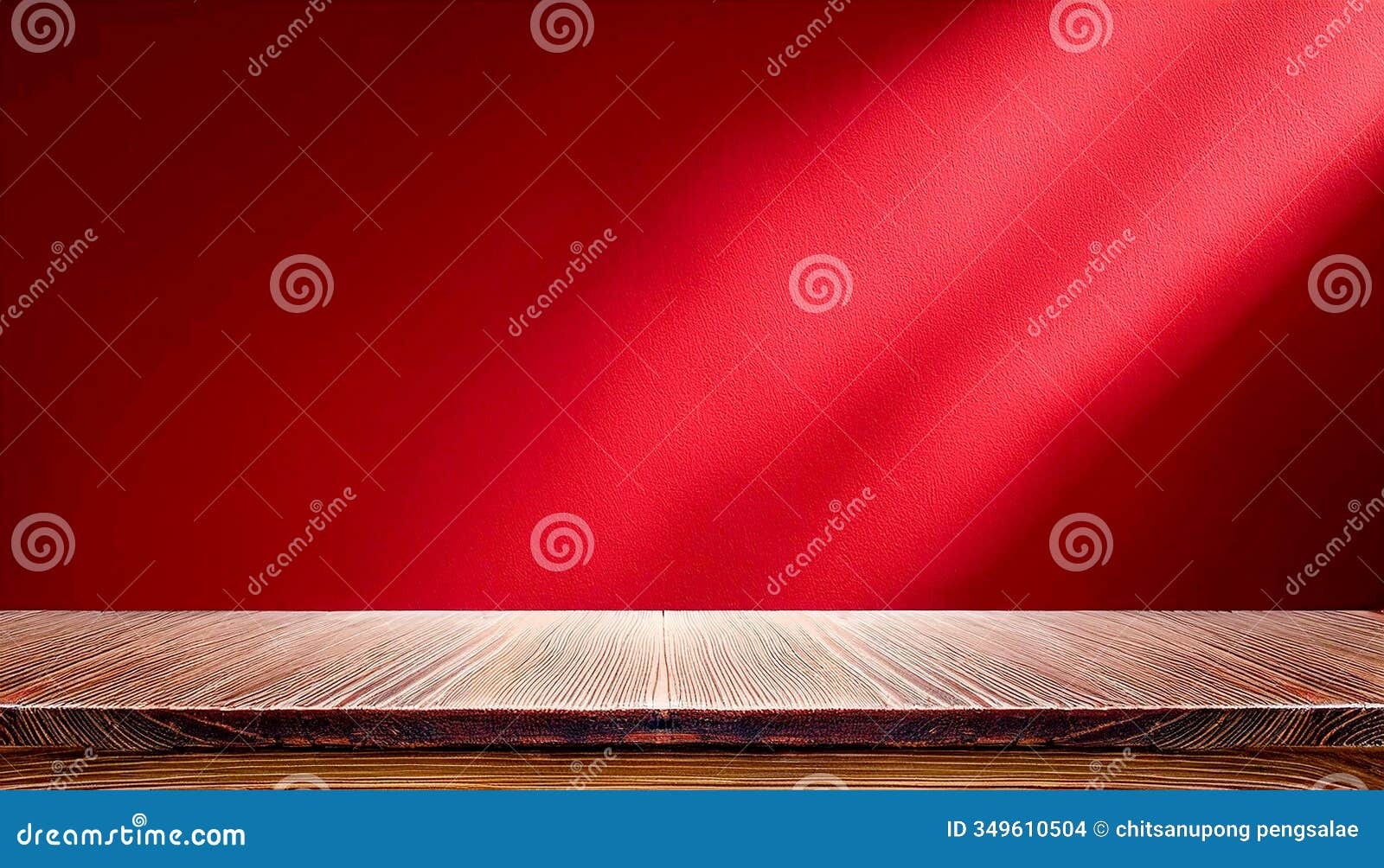 dark red wall background with empty table.window light and shadow