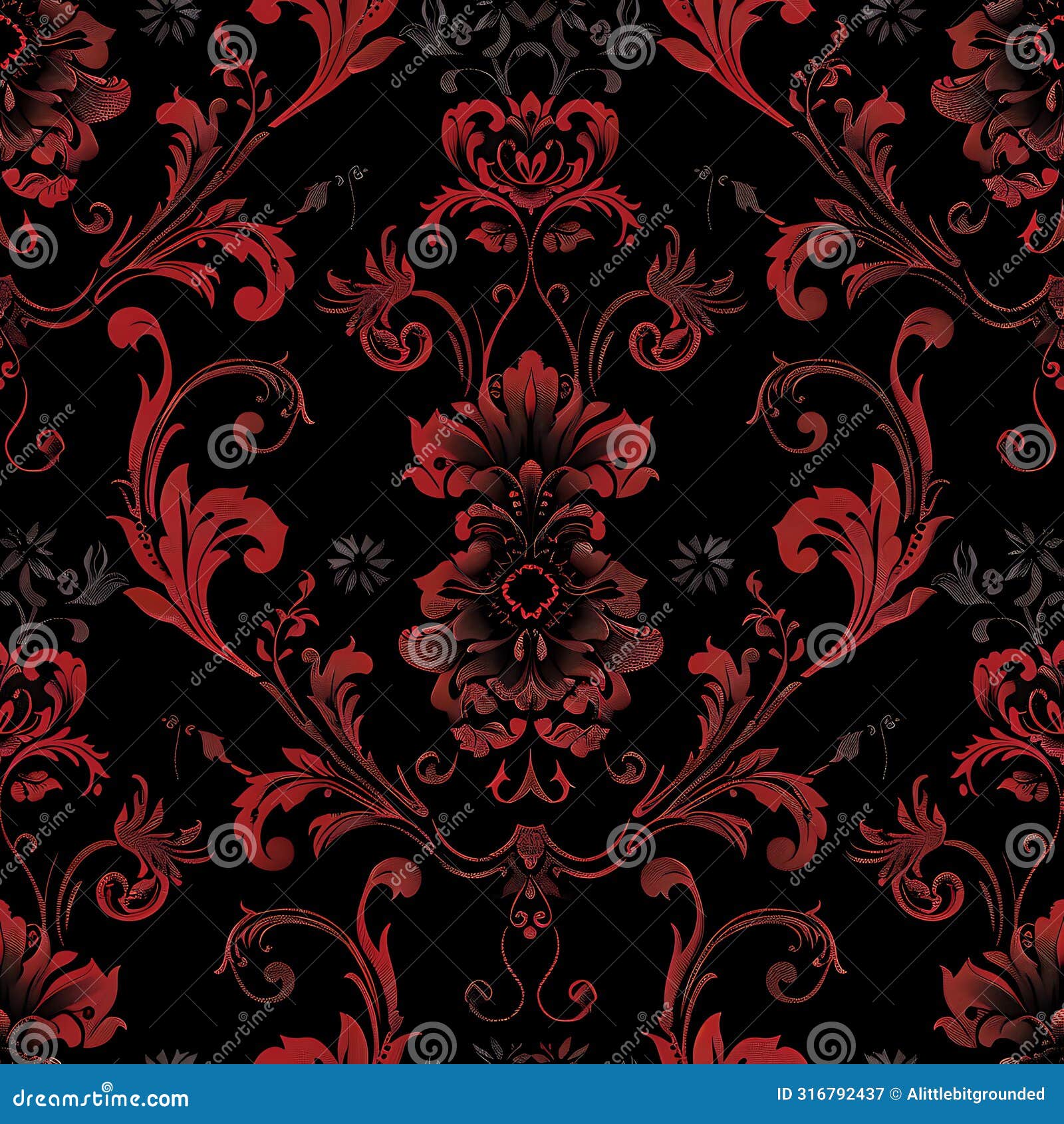 dark romantic floral tile in reds and black, seamless