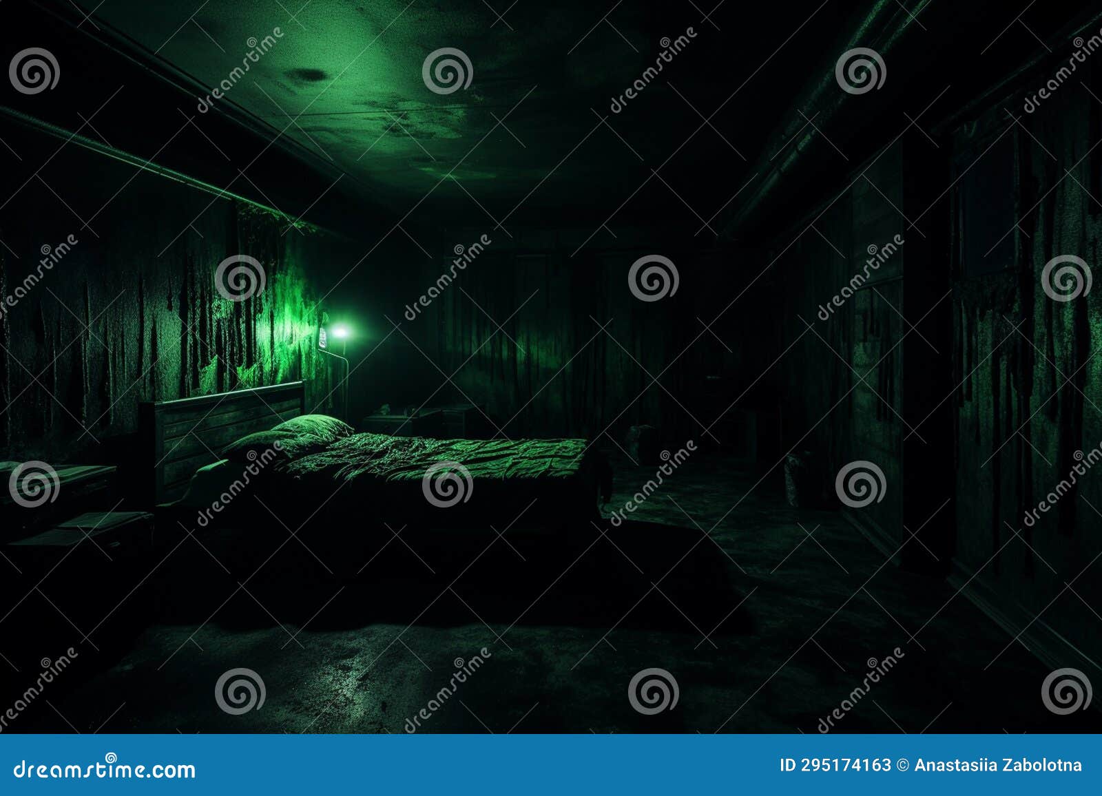 Dark Room with Green Lights Stock Illustration Illustration of