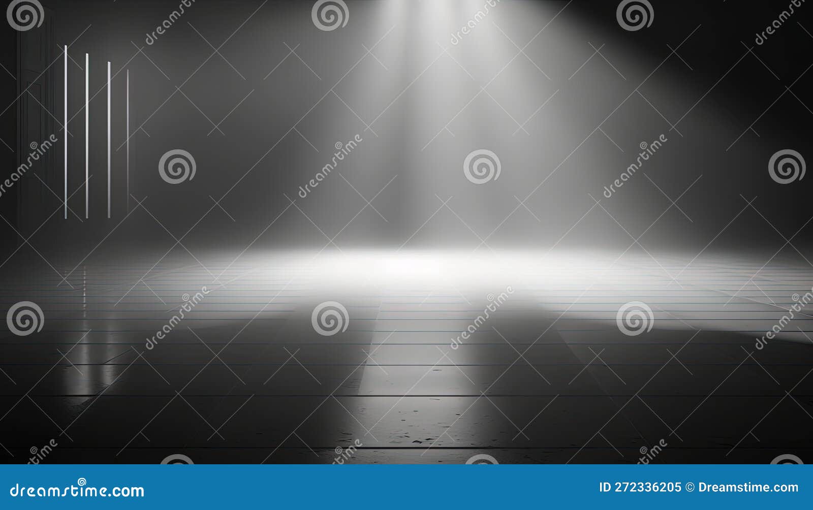A Dark Room with a Light Coming from the Ceiling and a Spot of Light