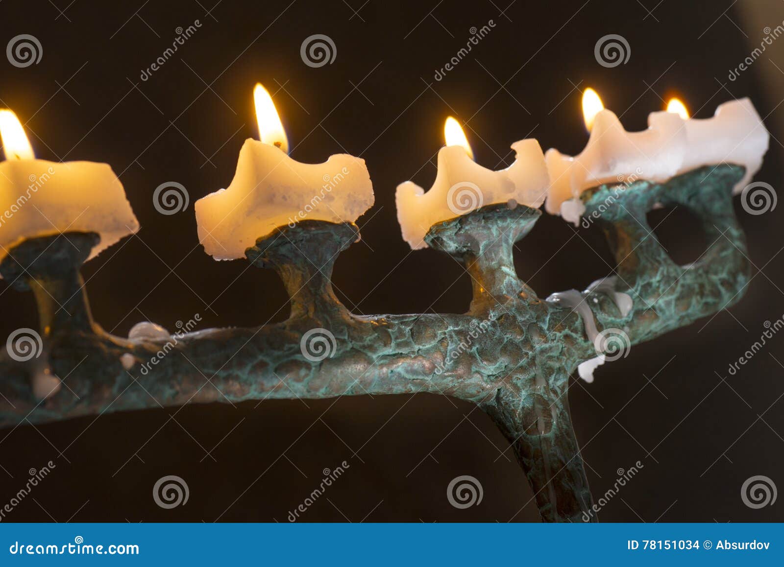 In Dark Room Lit Candles on Candlesticks Stock Photo Image of molten