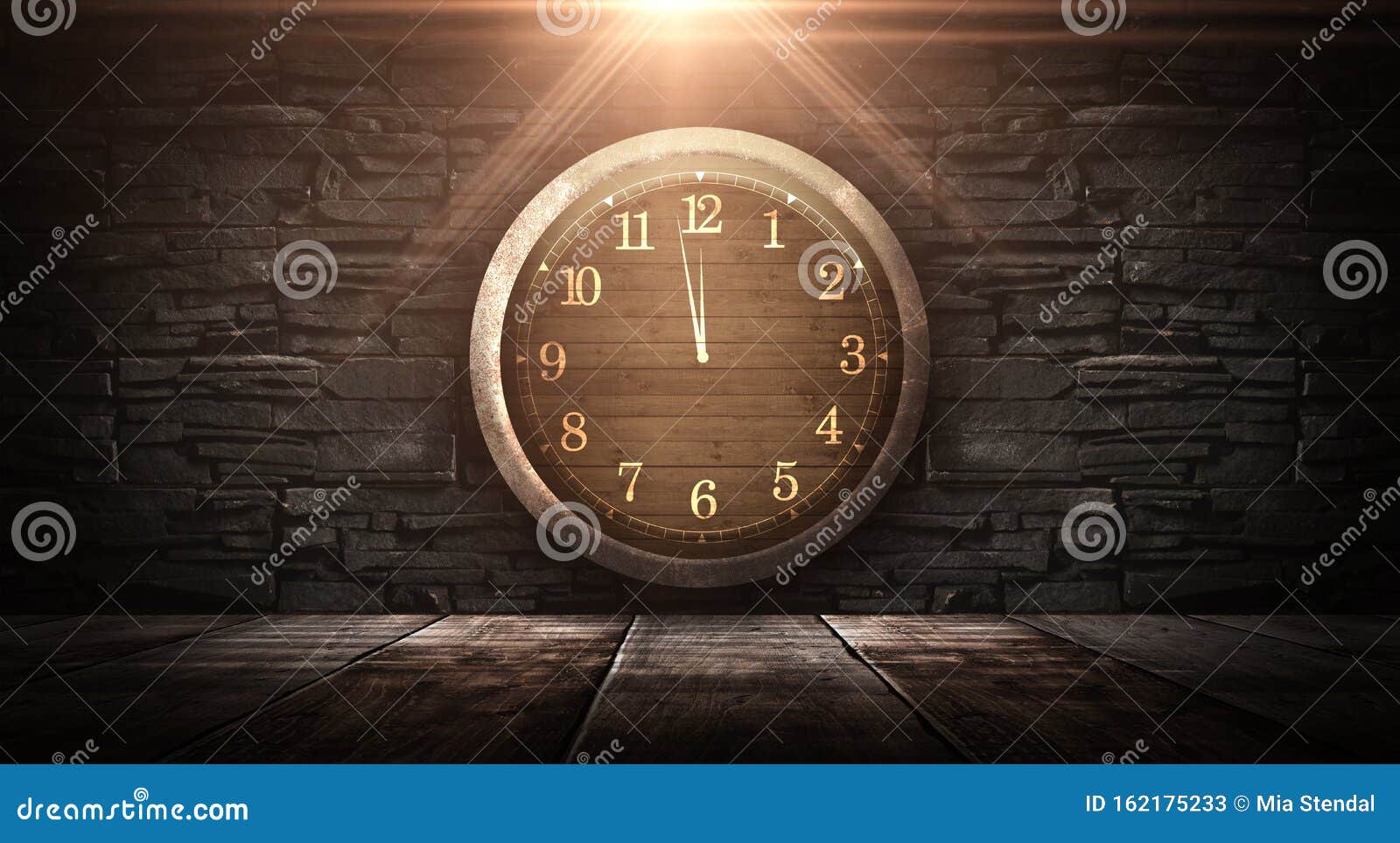 Dark Room. Old Brick Wall. Clock on the Brickwork, Night View Stock Image Image of festive