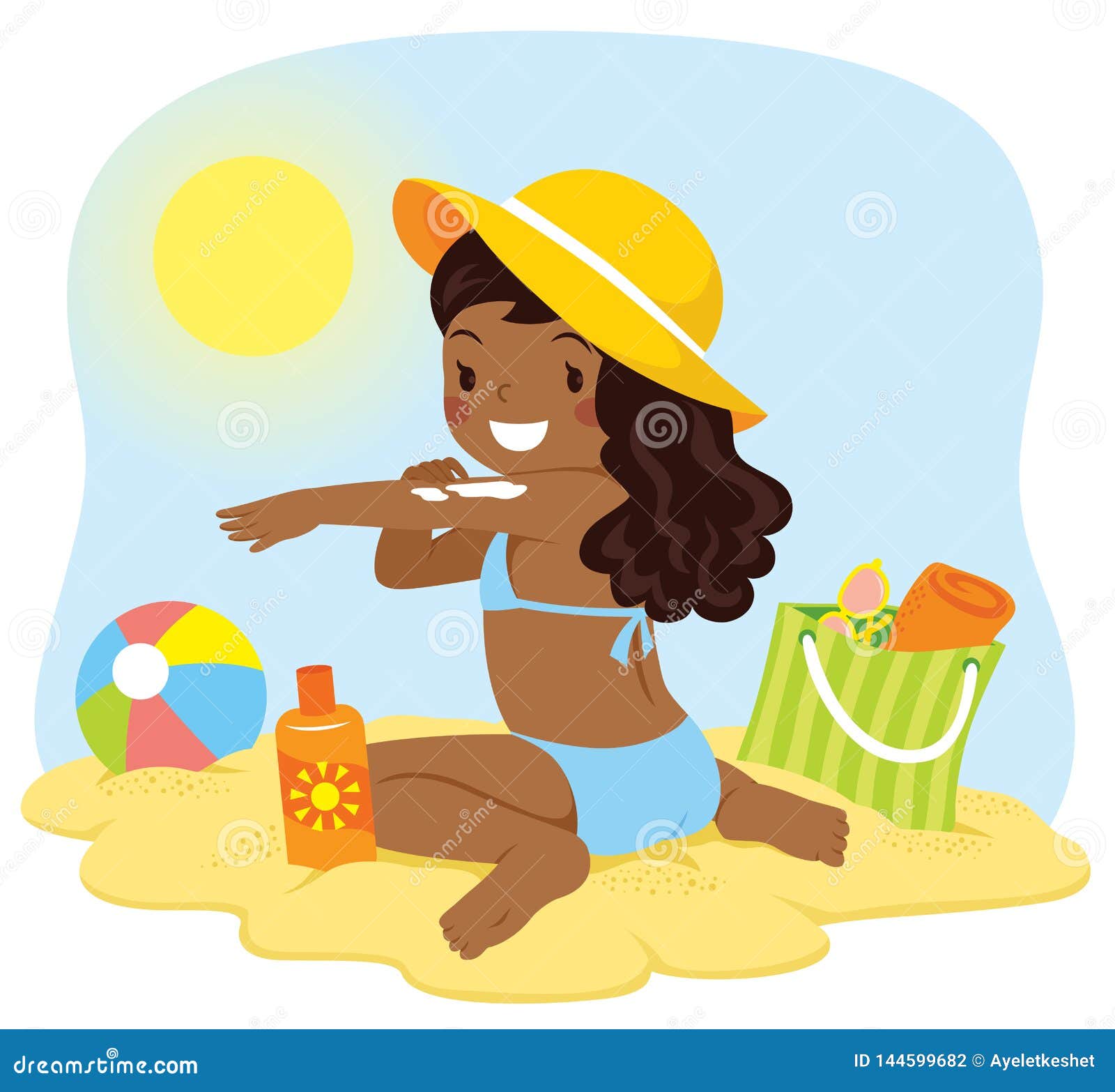 dark skinned girl putting on sunscreen