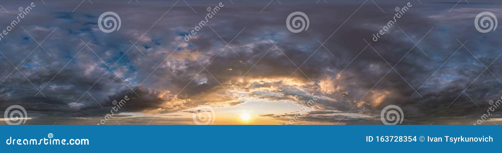 dark sky before sunset with beautiful awesome clouds. seamless hdri panorama 360 degrees angle view with zenith for use in 3d