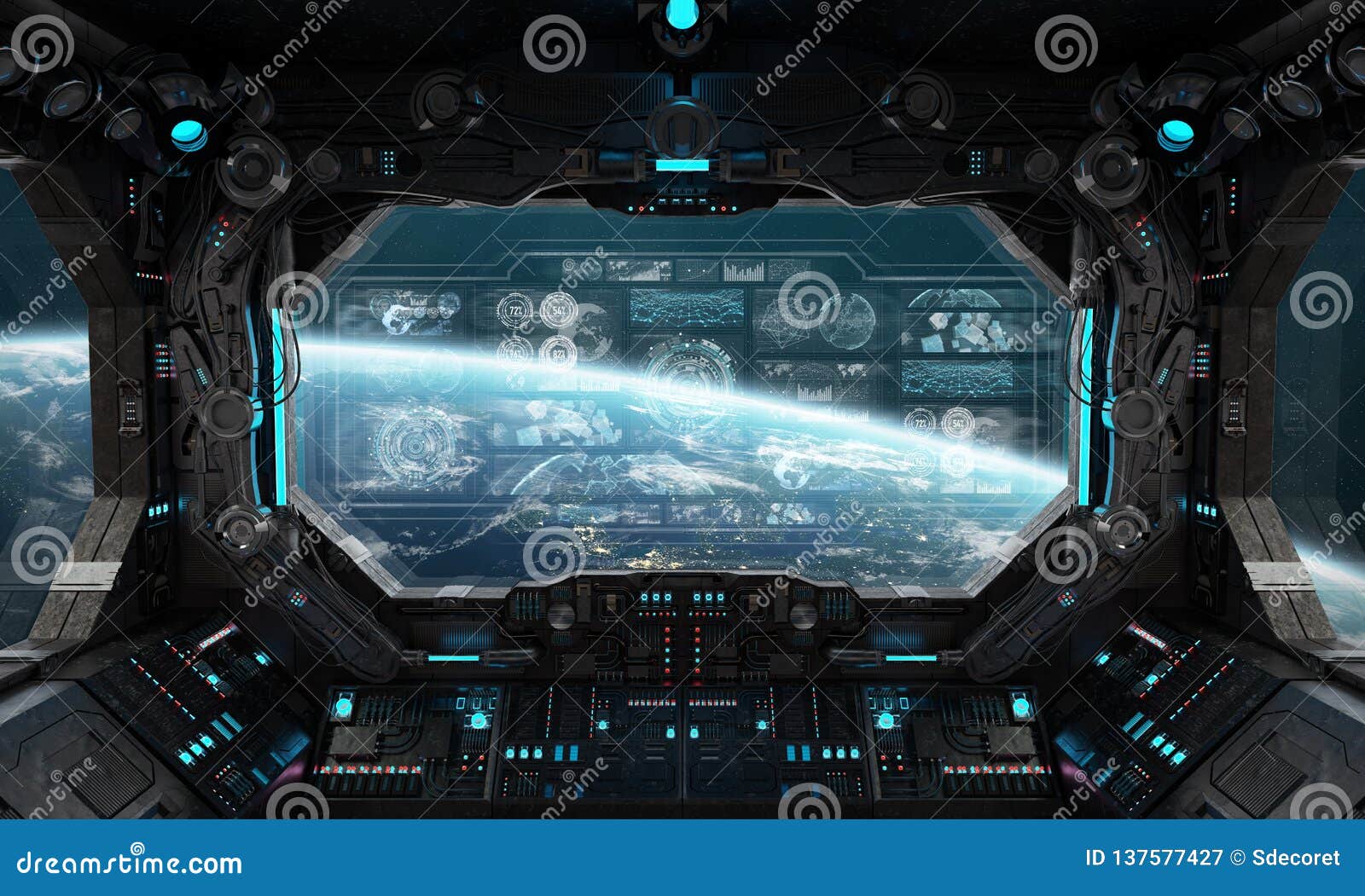 Dark Spaceship Interior with Control Panel Digital Screens 3D Rendering  Stock Illustration - Illustration of digital, craft: 137577427