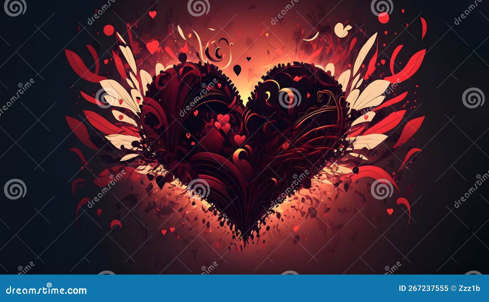Dark Valentines Day Ornate Fantasy Heart Symbol, Neural Network ...